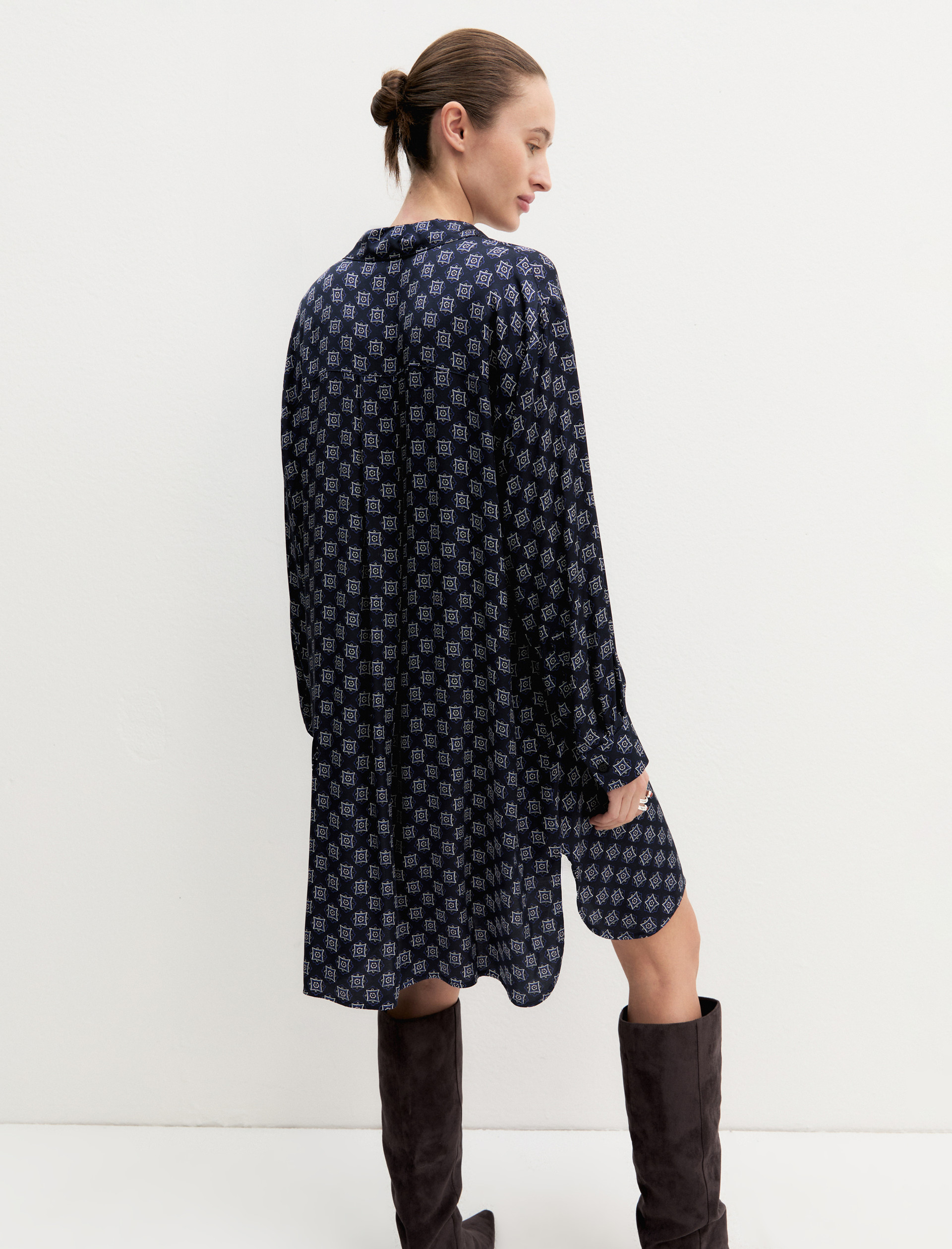 Chemisier in raso stampato - NAVY - Emme - 2