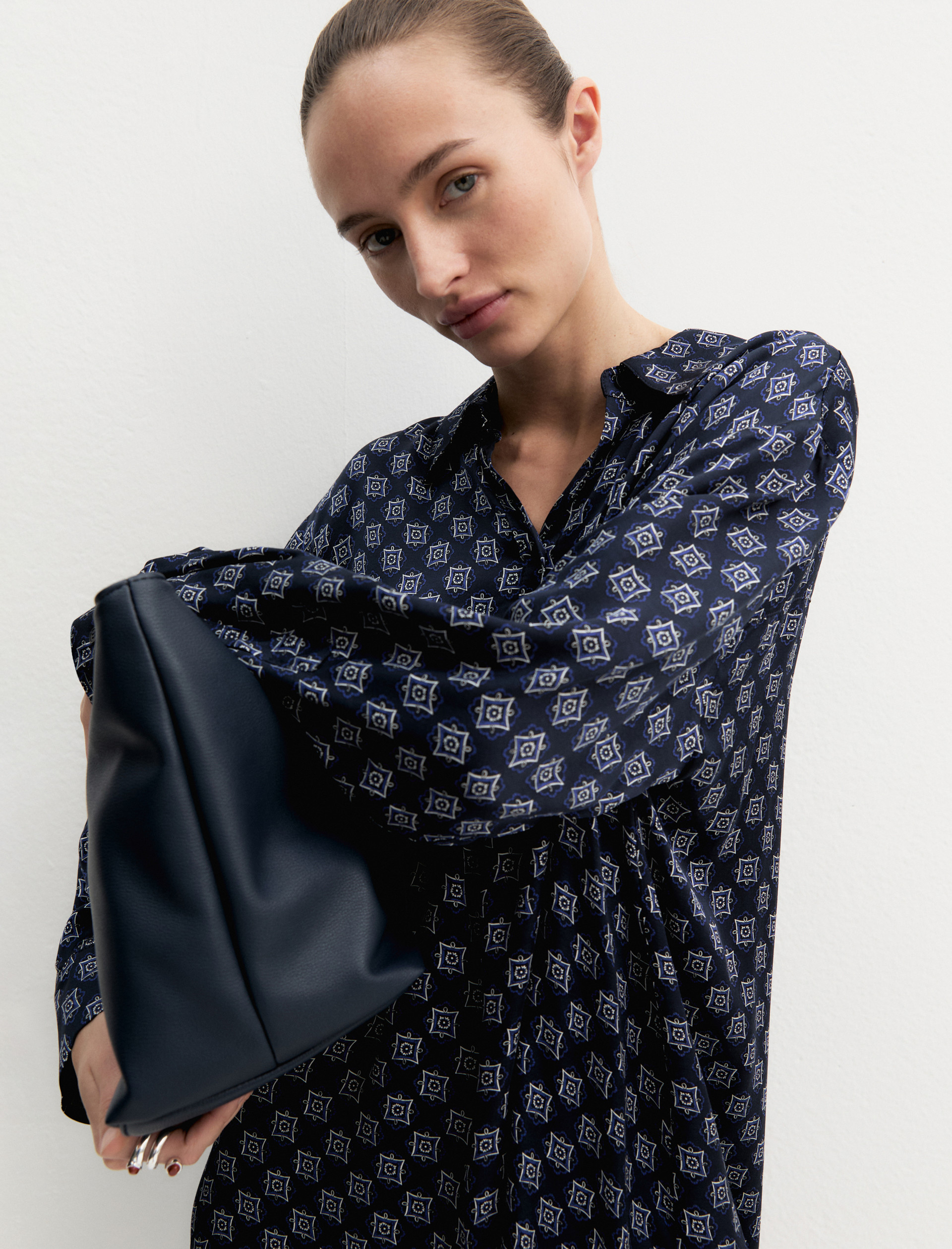 Chemisier in raso stampato - NAVY - Emme - 3