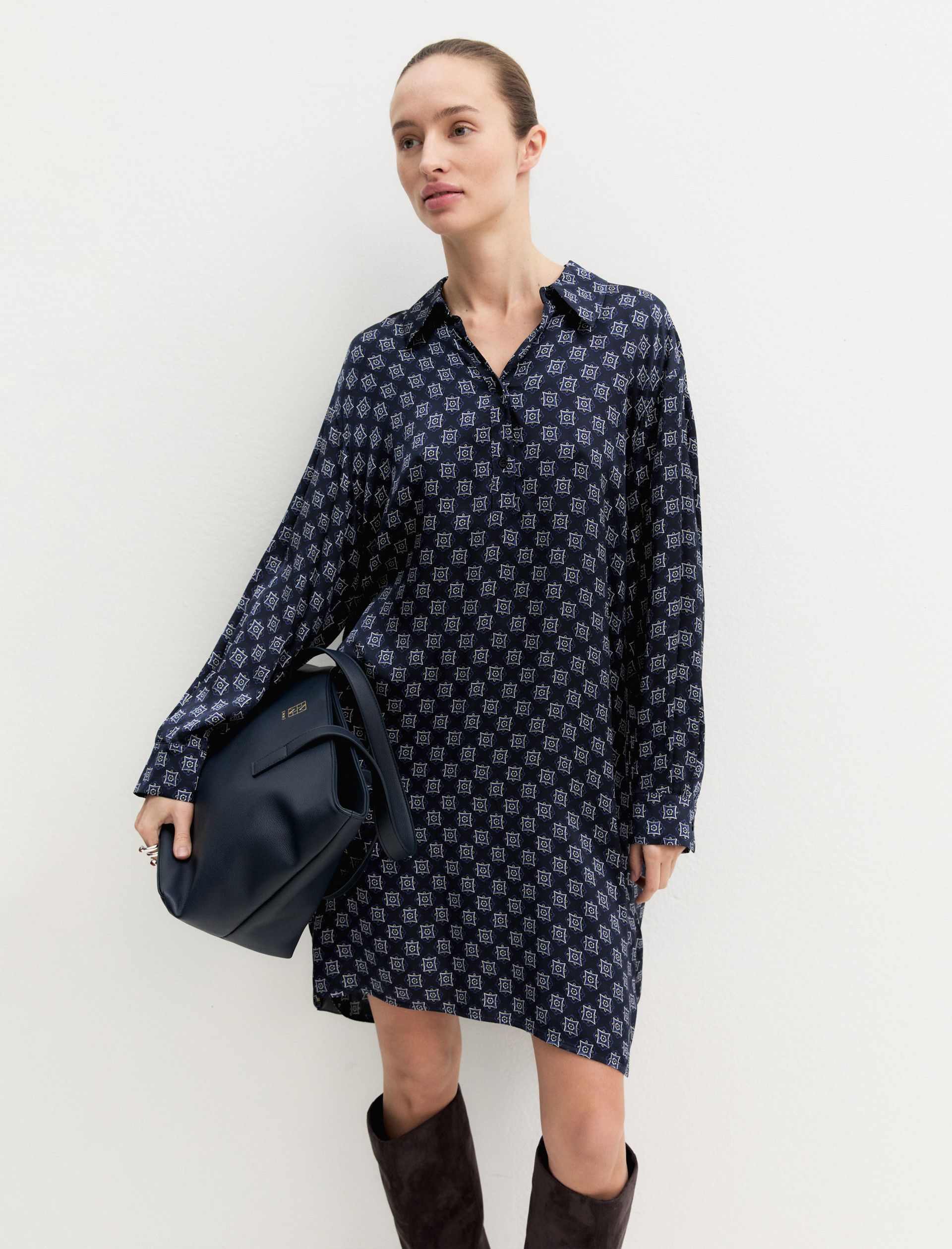 Chemisier in raso stampato - NAVY - Emme - 5