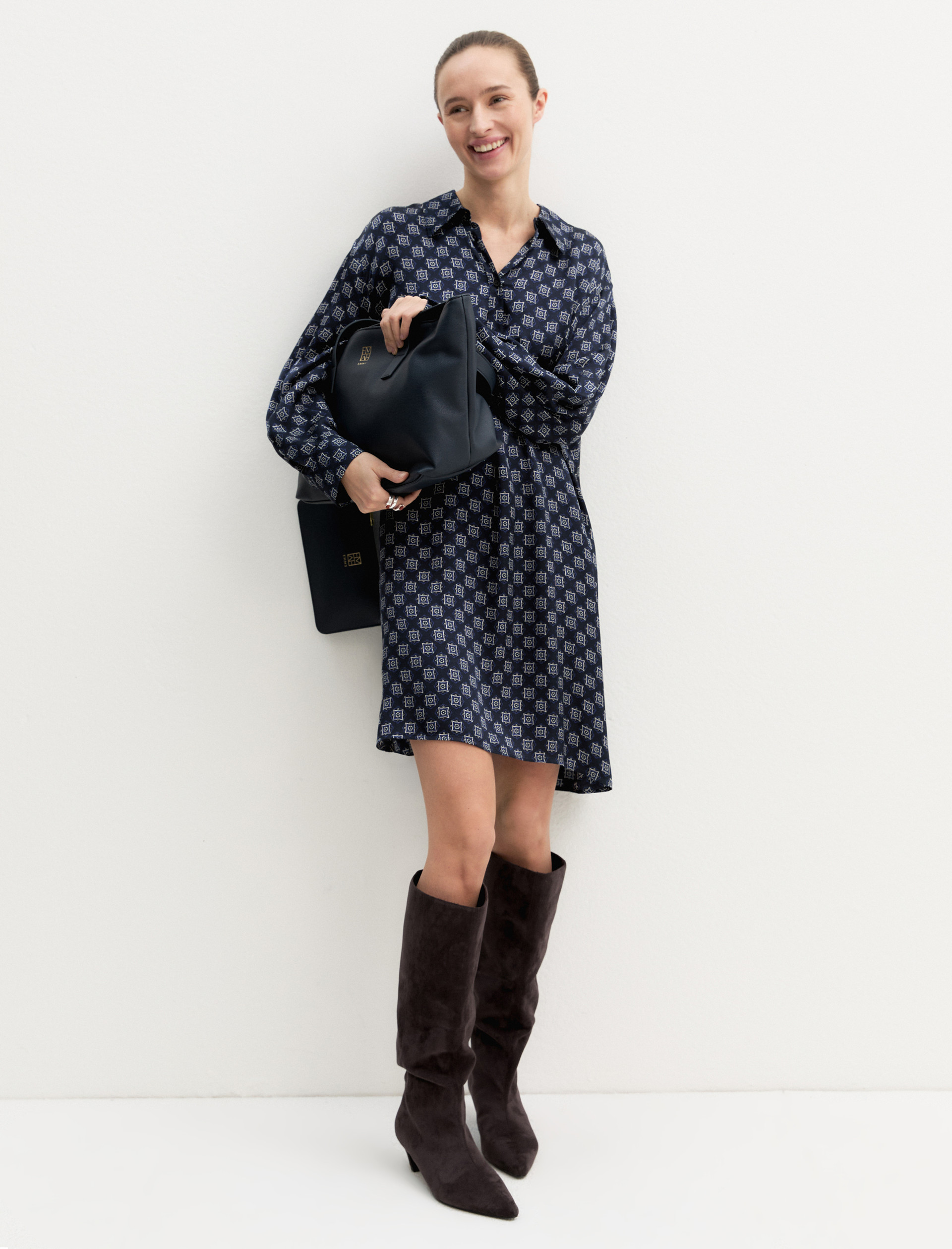 Chemisier in raso stampato - NAVY - Emme - 1