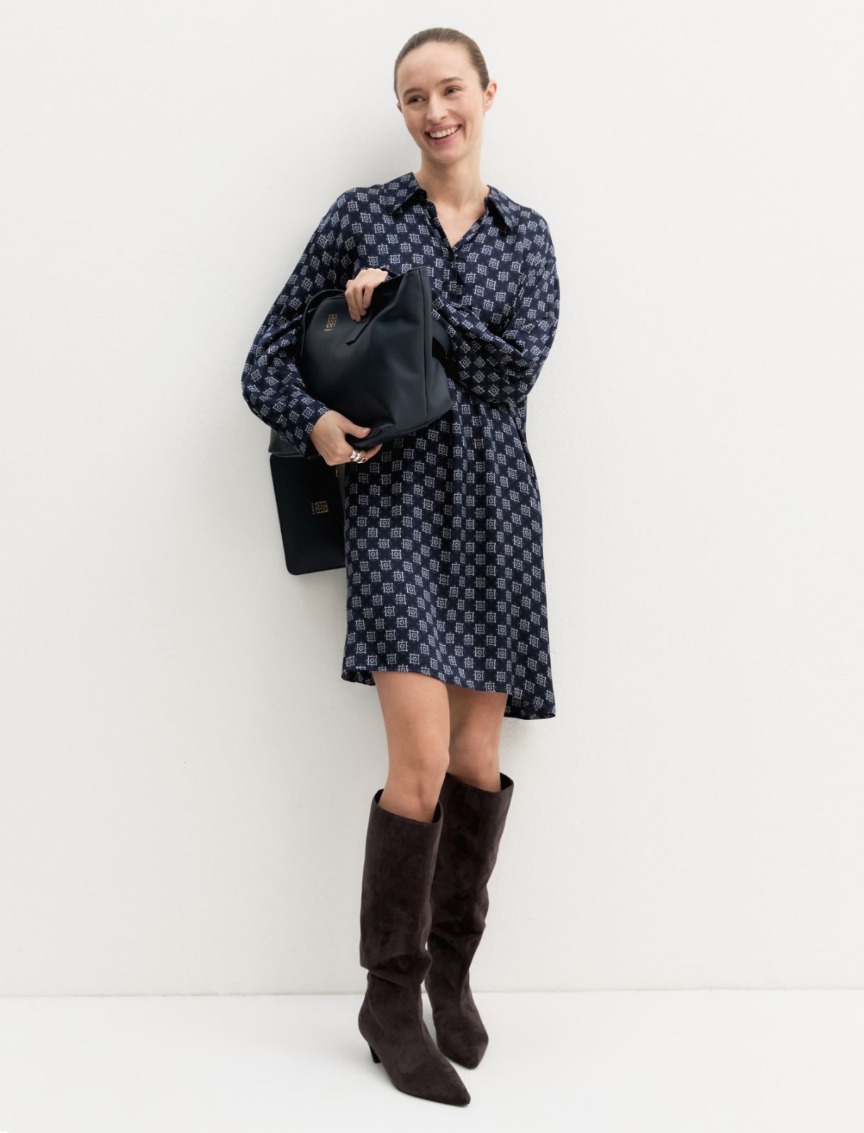 Chemisier in raso stampato - NAVY - Emme