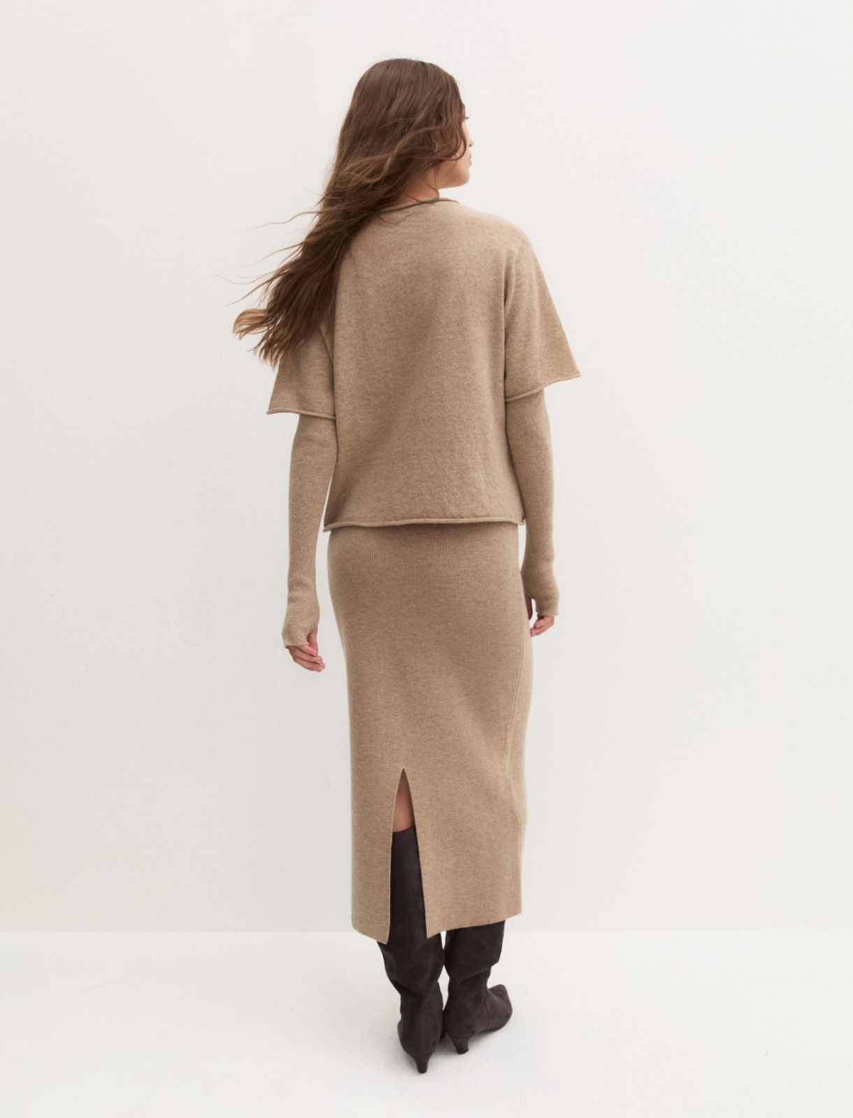 Gonna midi in maglia - BEIGE - Emme - 2