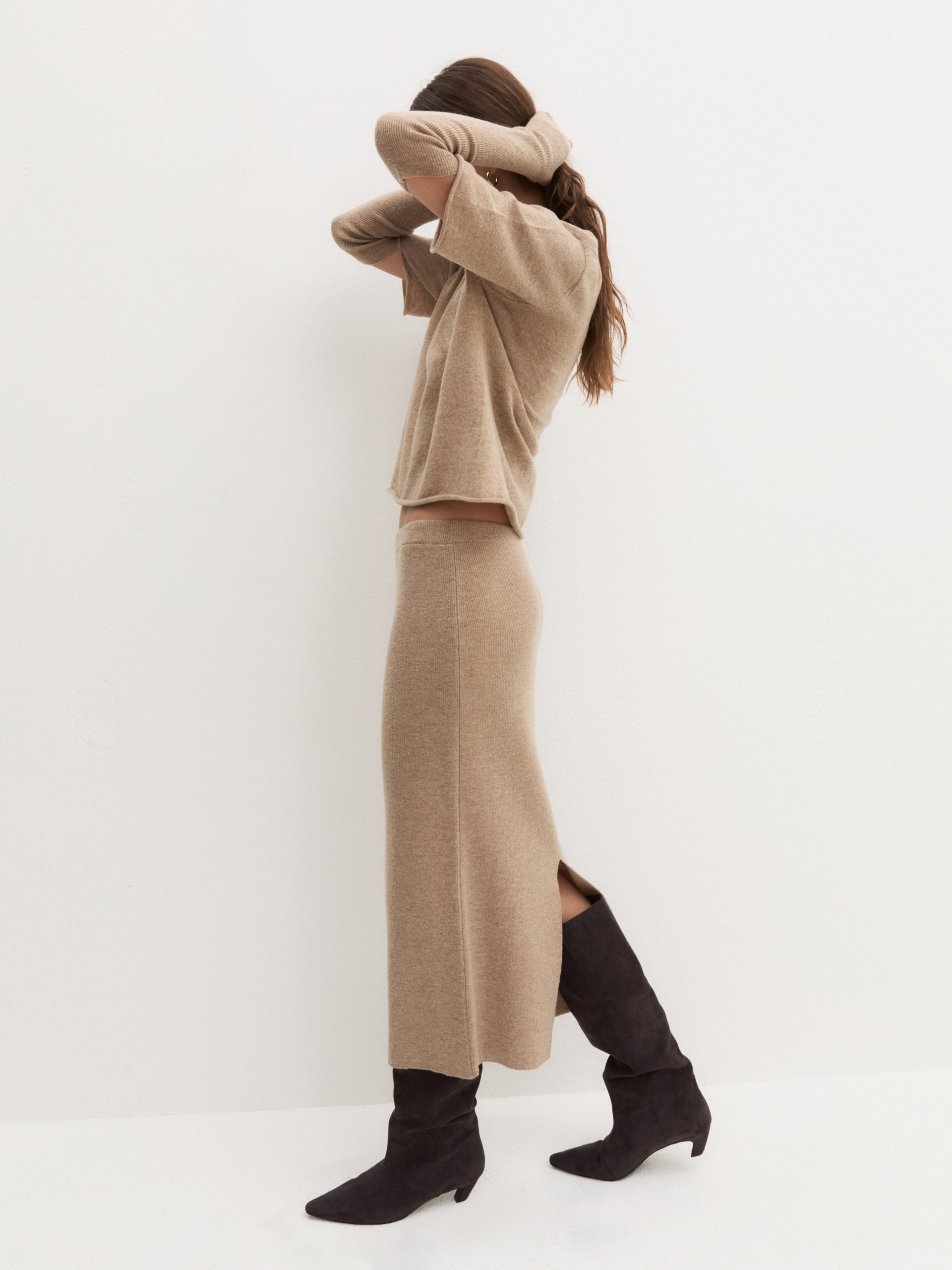 Gonna midi in maglia - BEIGE - Emme - 3