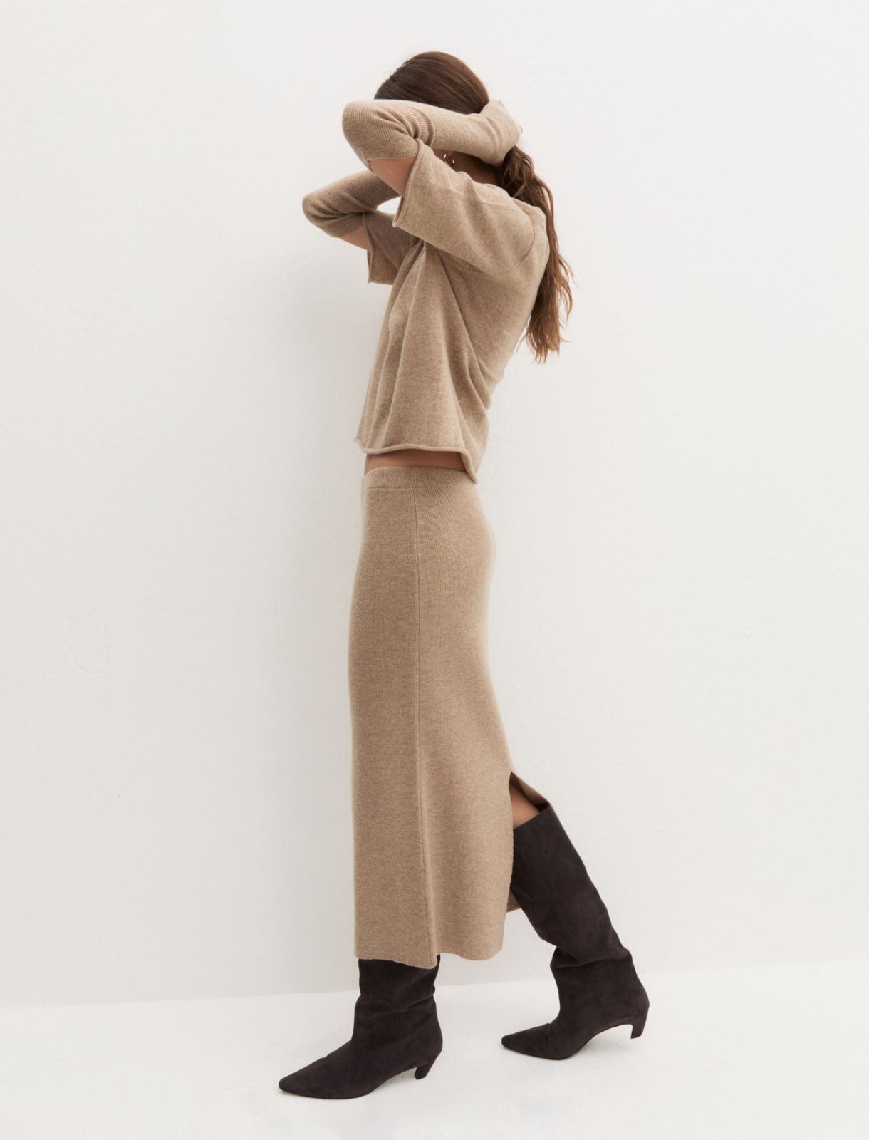 Gonna midi in maglia - BEIGE - Emme - 3