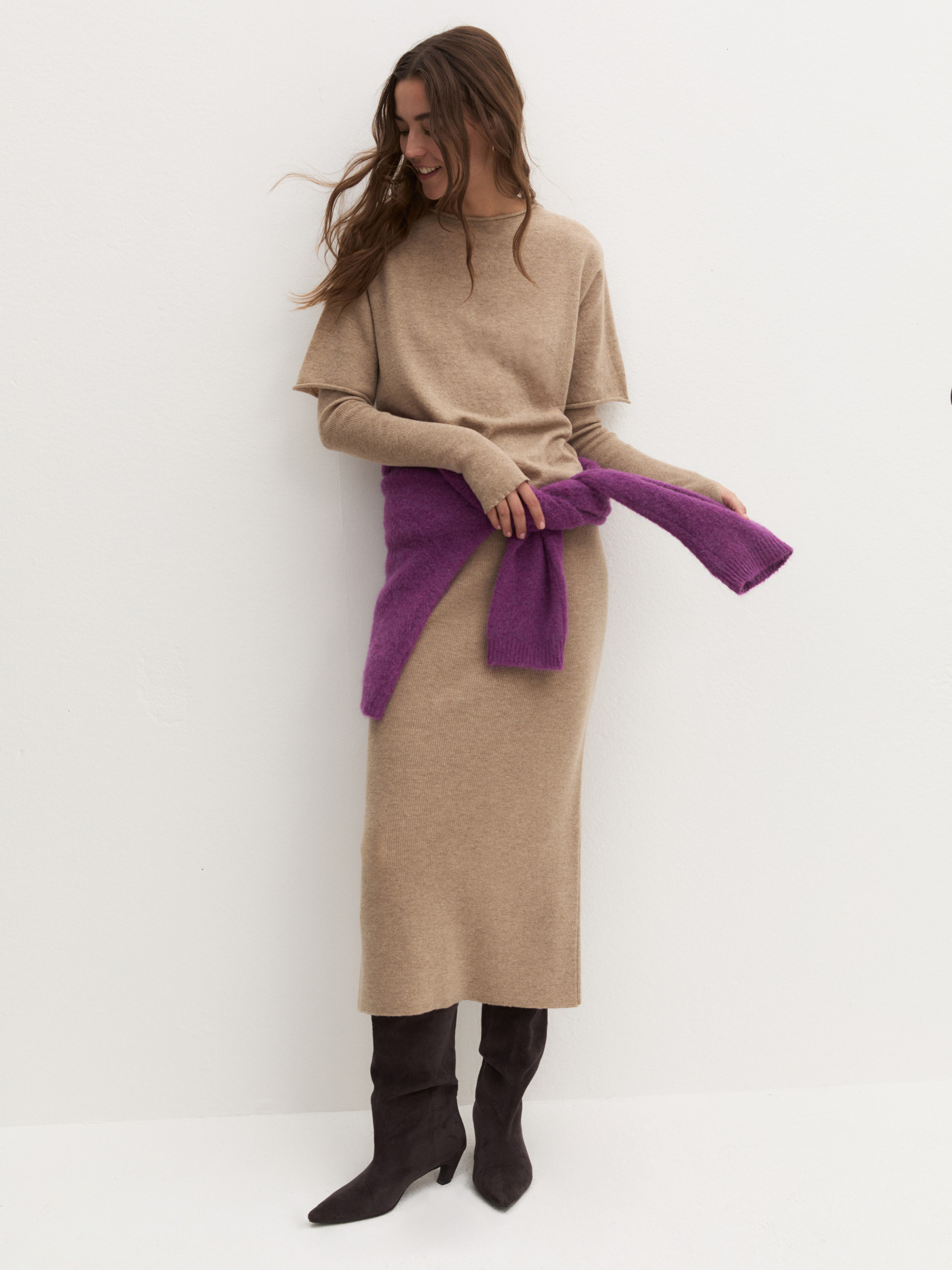 Gonna midi in maglia - BEIGE - Emme - 1