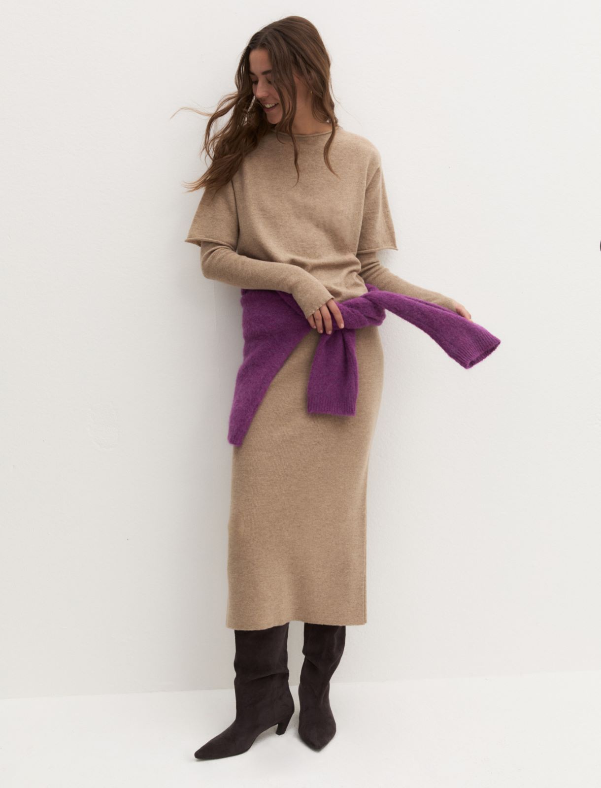 Gonna midi in maglia - BEIGE - Emme