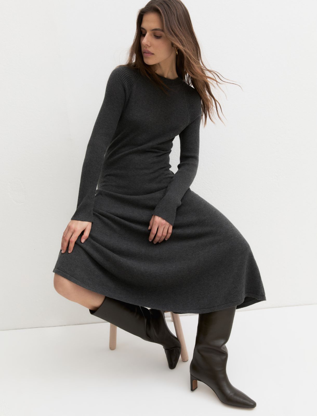 Flared knit dress - PEWTER - Emme - 5