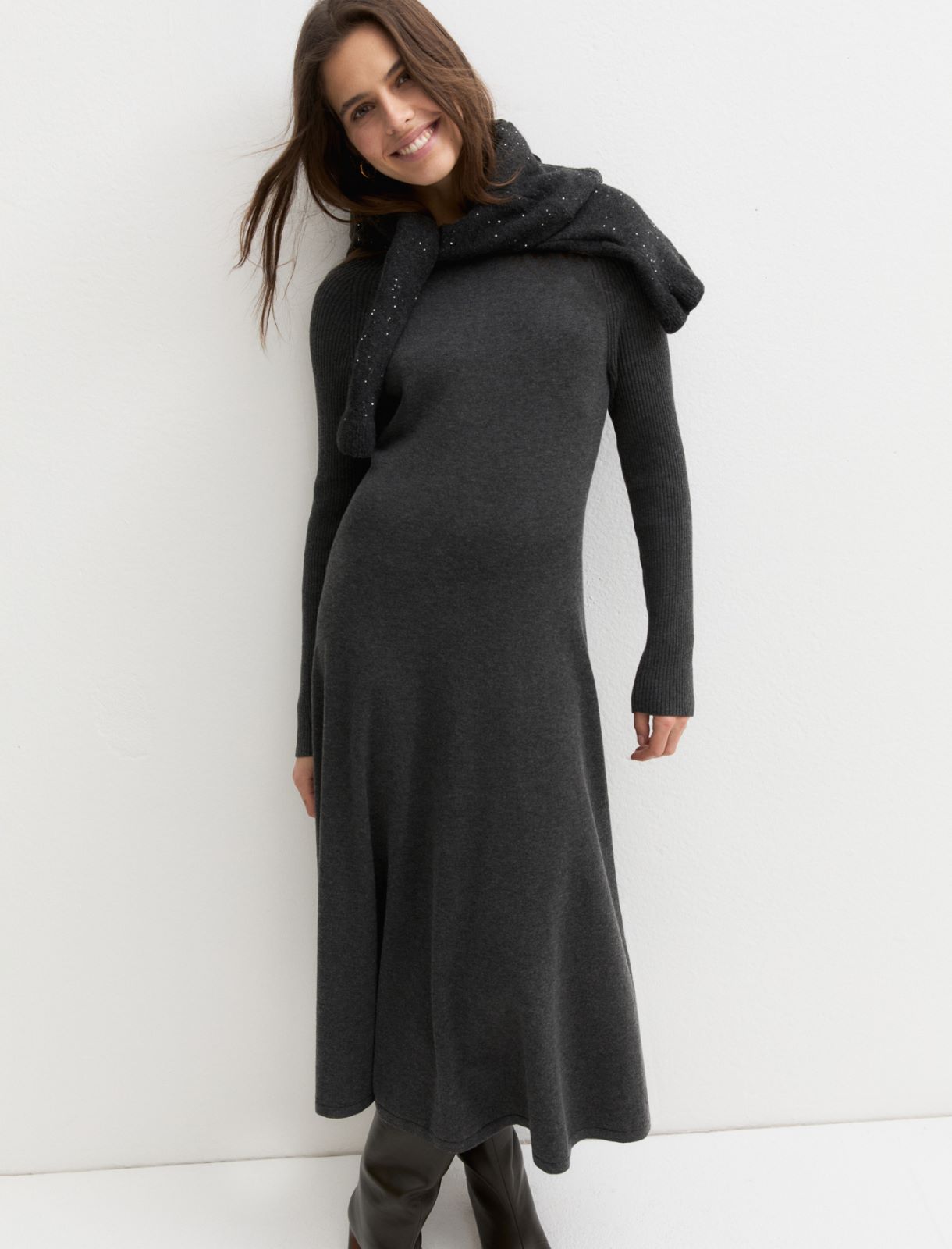 Flared knit dress - PEWTER - Emme - 6