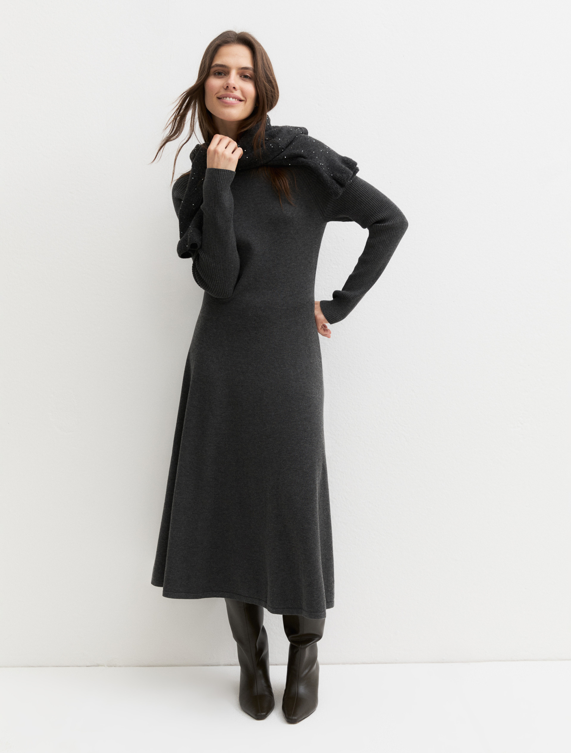 Flared knit dress - PEWTER - Emme - 1