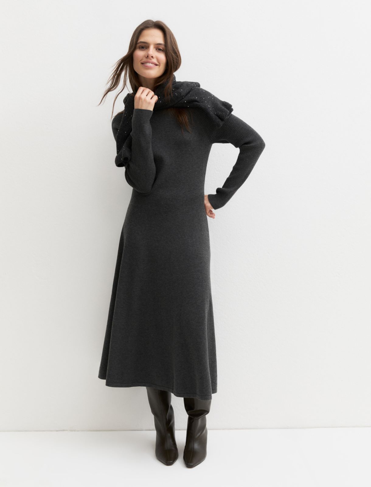 Flared knit dress - PEWTER - Emme