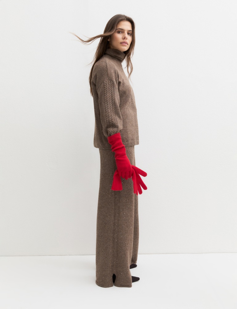 Sequinned knit trousers - TURTLEDOVE