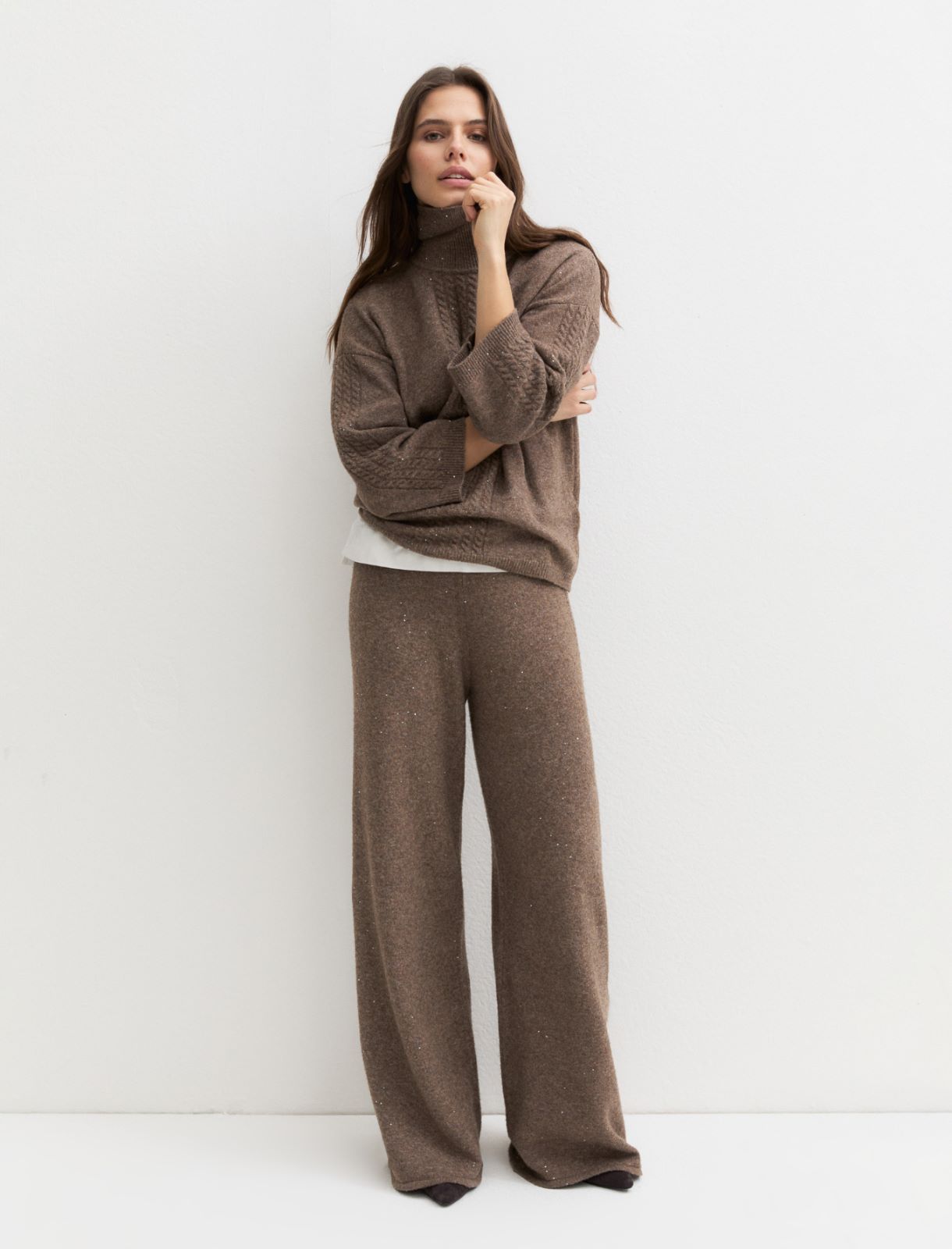 Sequinned knit trousers - TURTLEDOVE - Emme