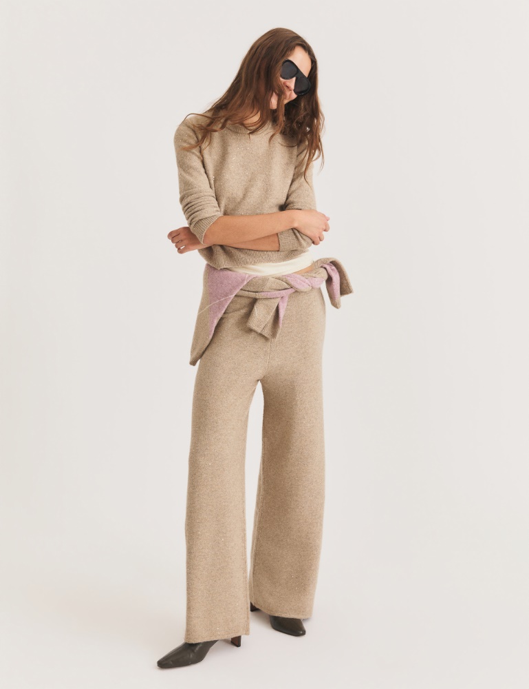 Pantalone in maglia con paillette - SABBIA
