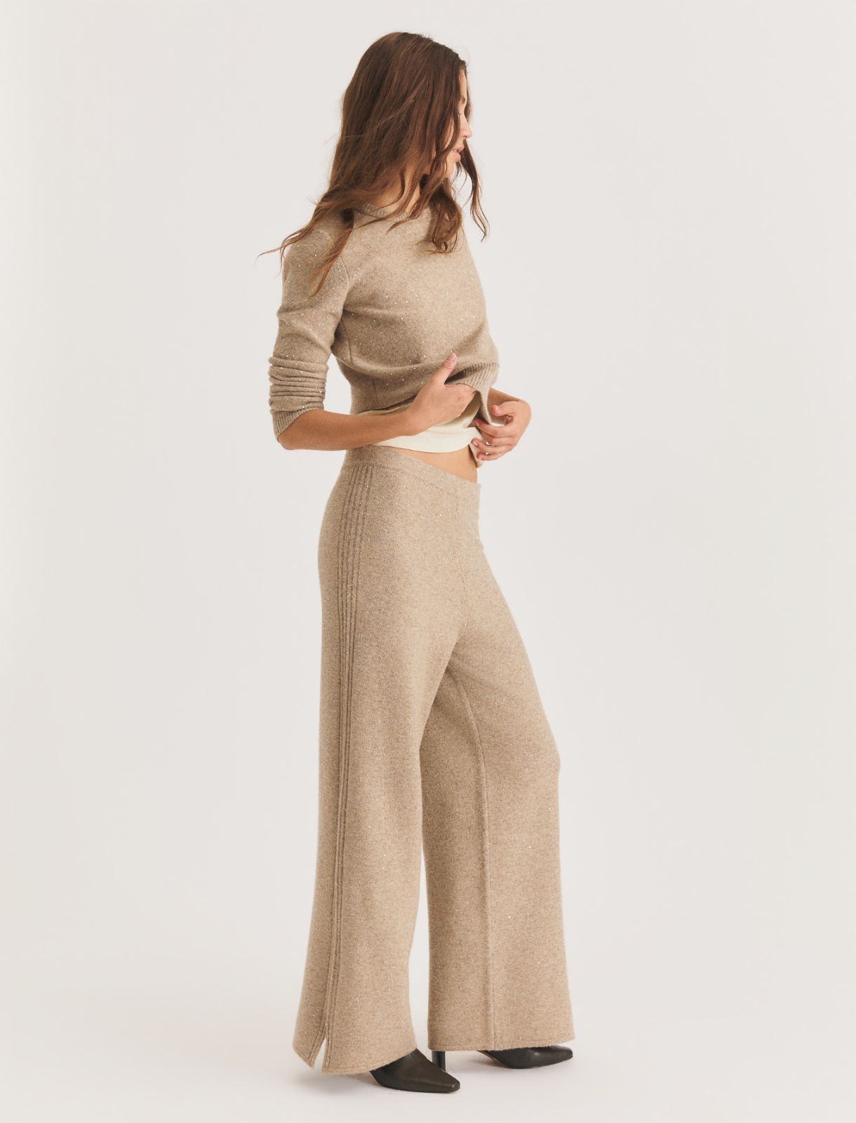 Pantalone in maglia con paillette - SABBIA - Emme