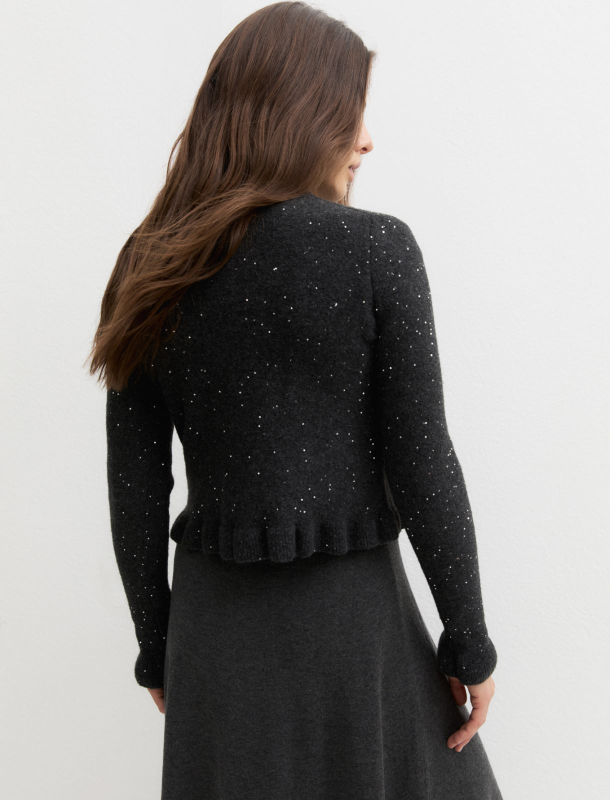 Sequinned wool-blend cardigan - MELANGE DARK GREY - Emme - 2