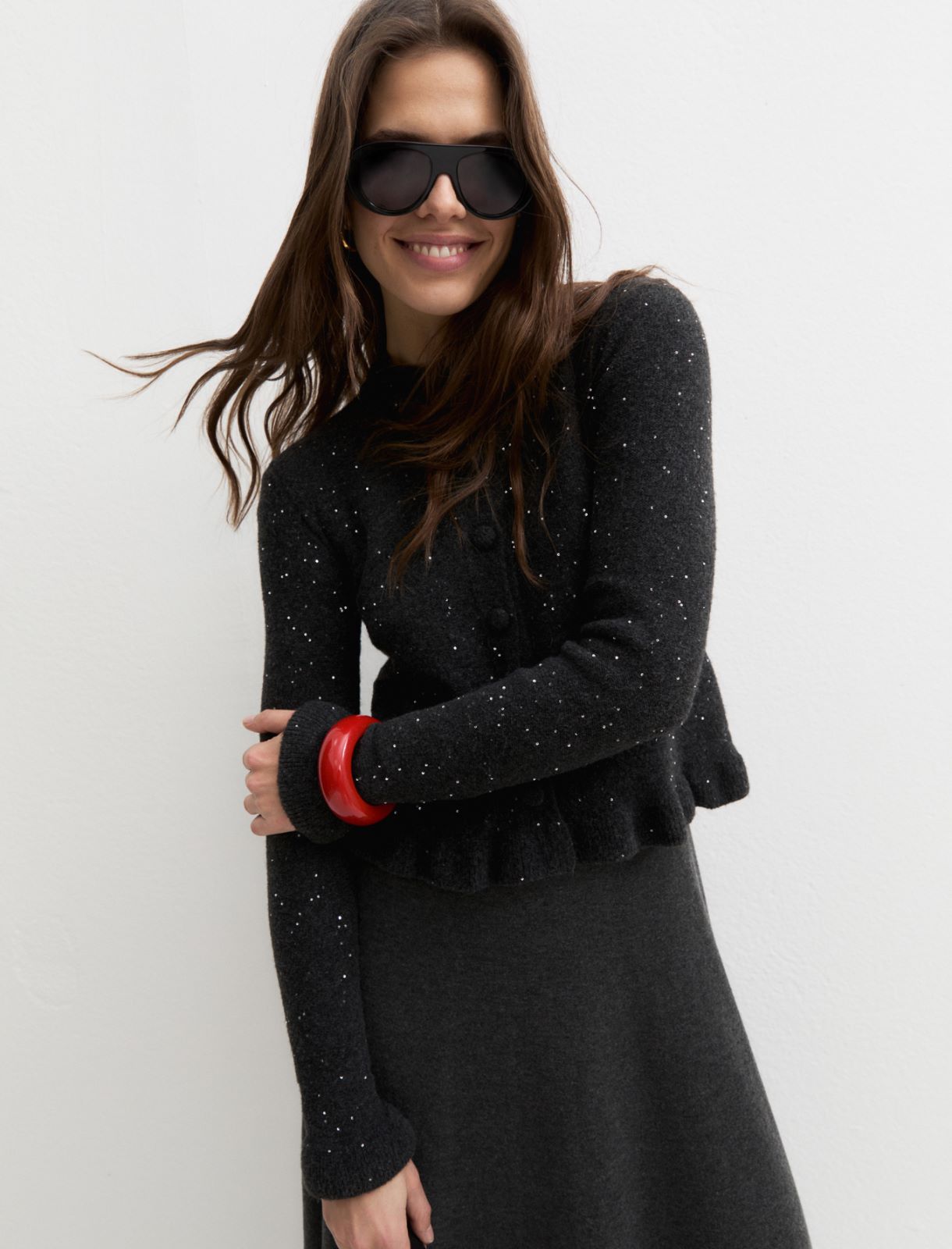 Sequinned wool-blend cardigan - MELANGE DARK GREY - Emme - 4