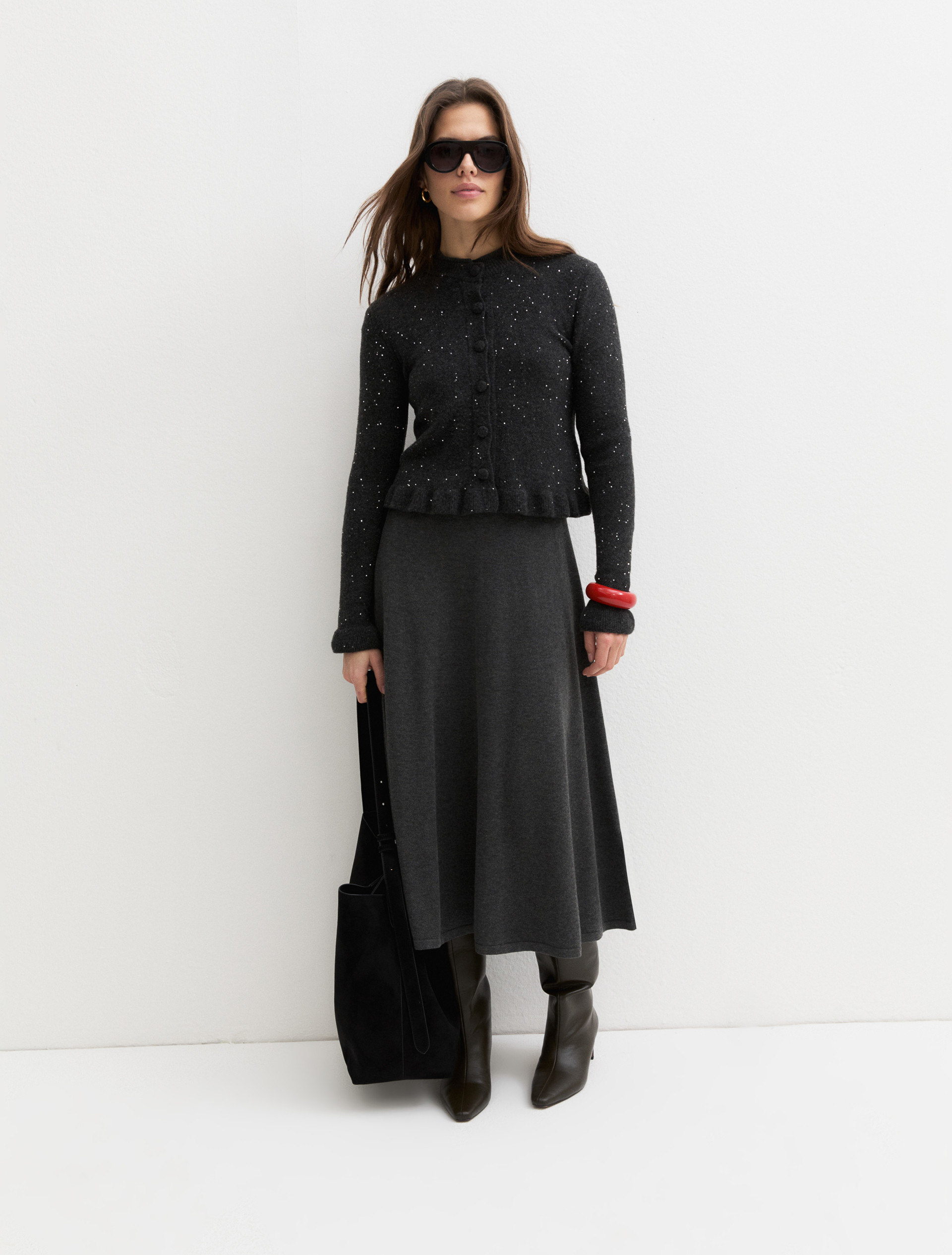 Sequinned wool-blend cardigan - MELANGE DARK GREY - Emme - 1