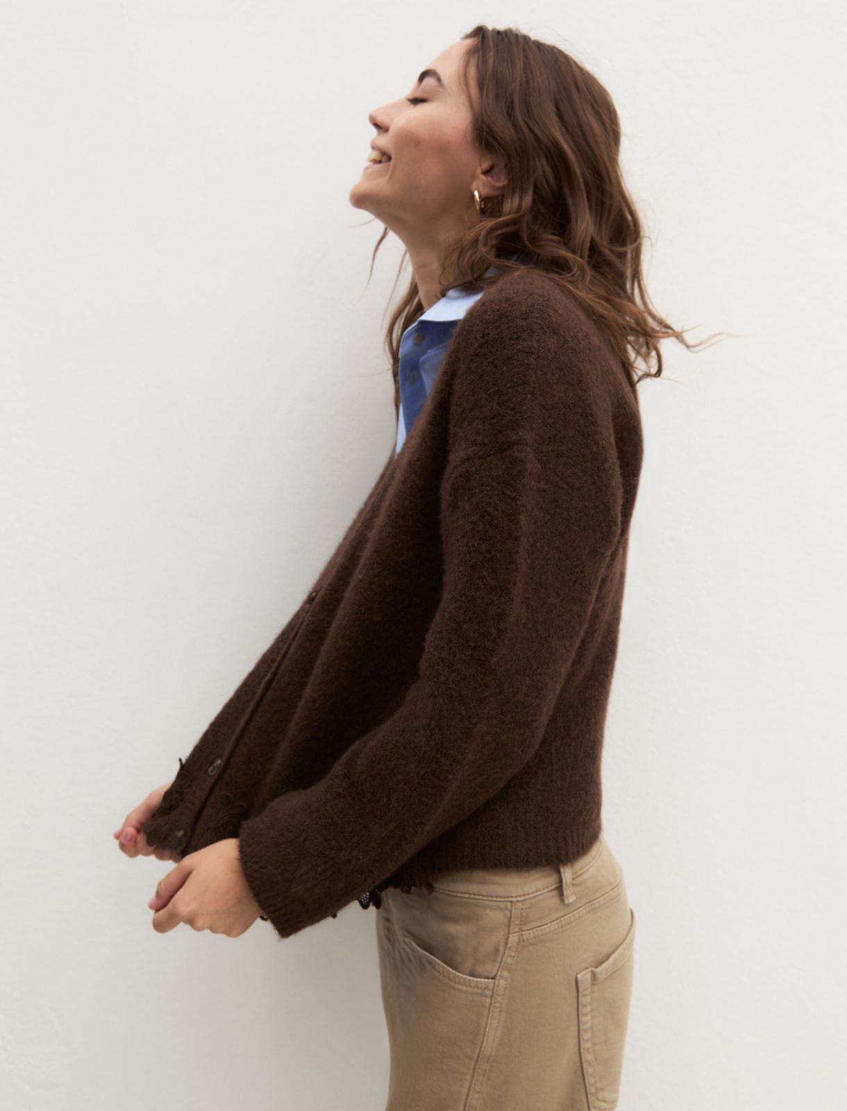 Cropped wool-blend cardigan - CHOCOLATE - Emme - 3
