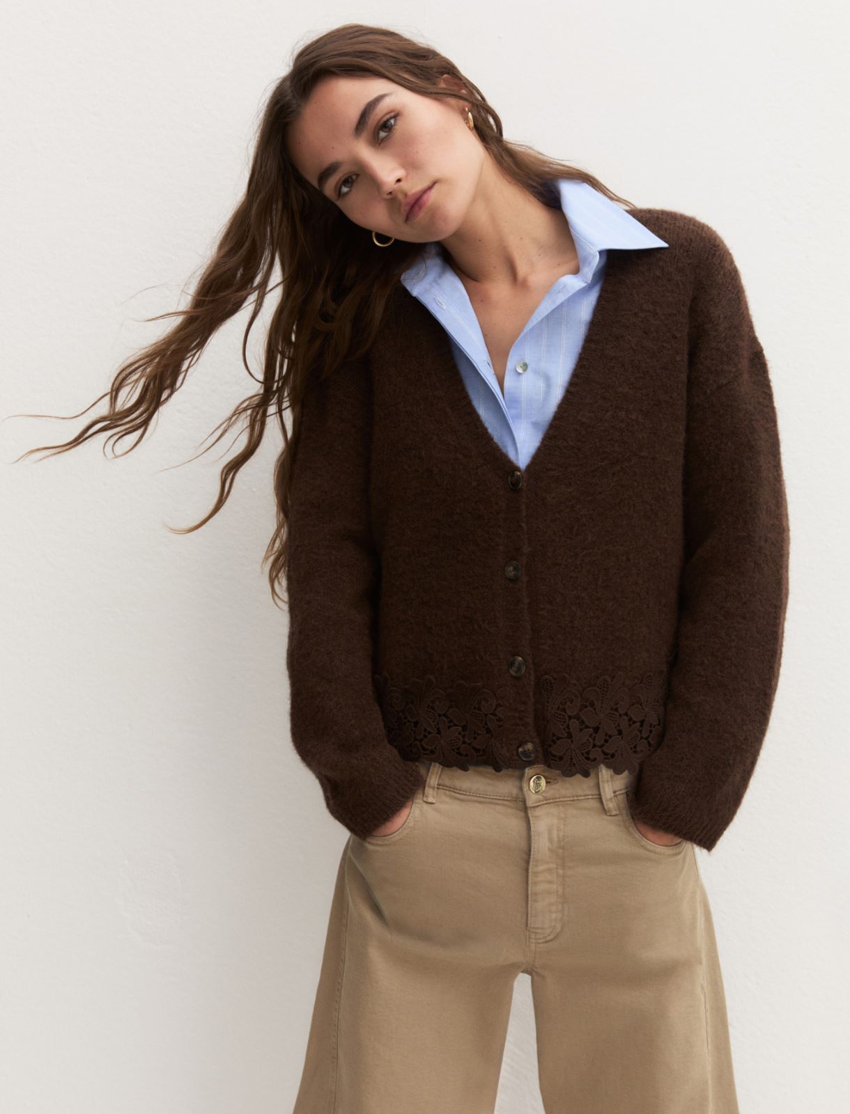 Cropped wool-blend cardigan - CHOCOLATE - Emme - 4