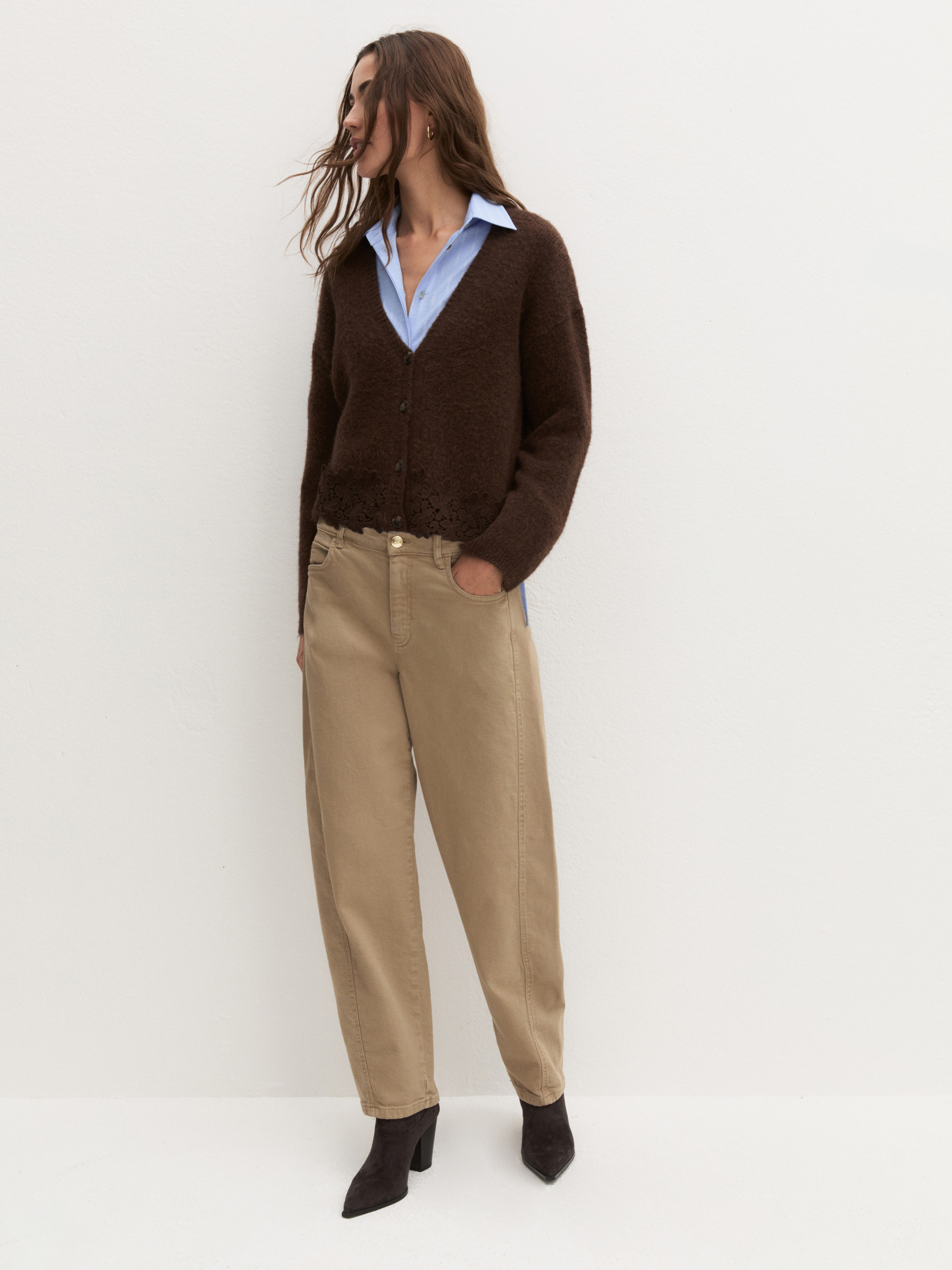 Cropped wool-blend cardigan - CHOCOLATE - Emme - 1