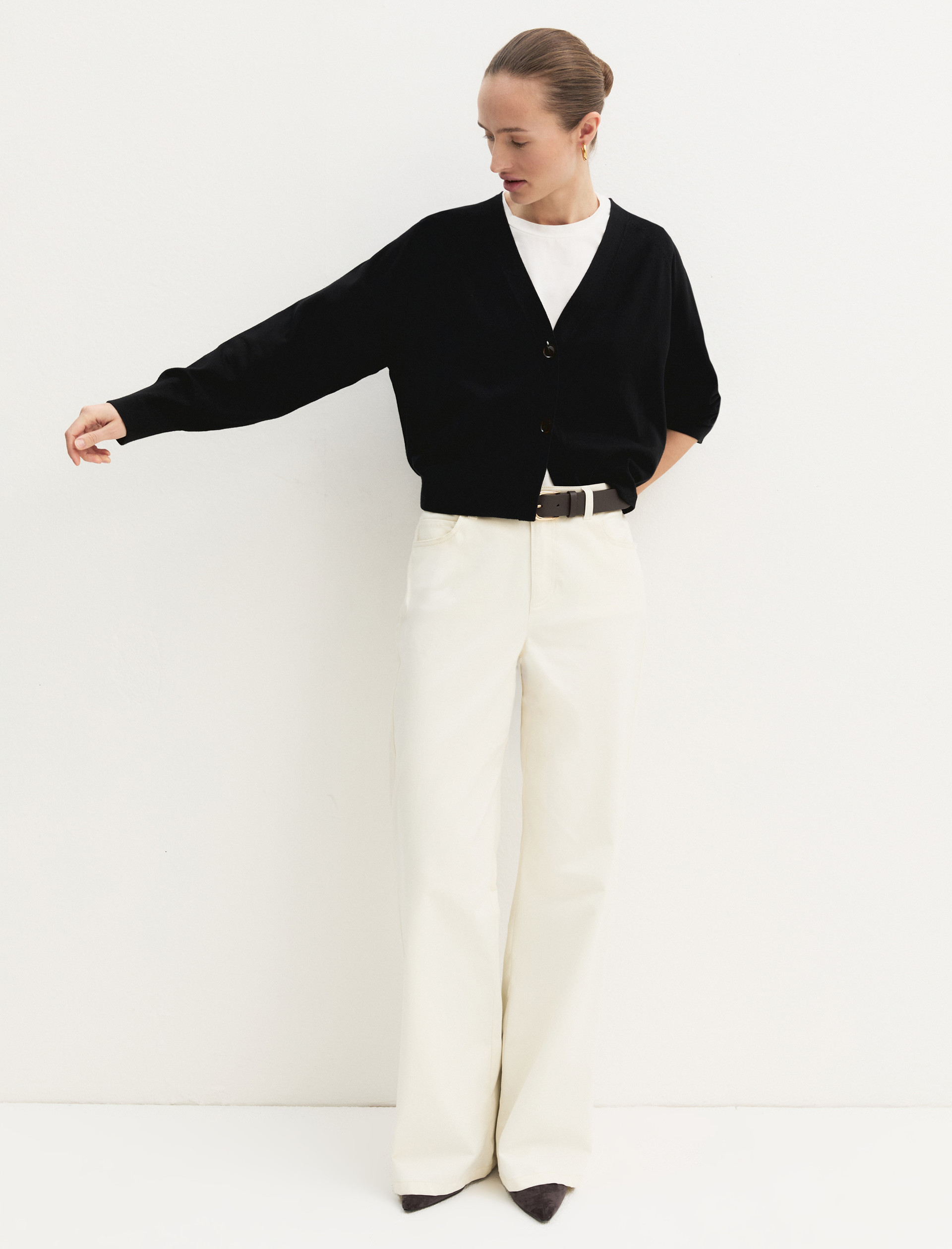 Cardigan dritto in viscosa stretch - NERO - Emme - 4