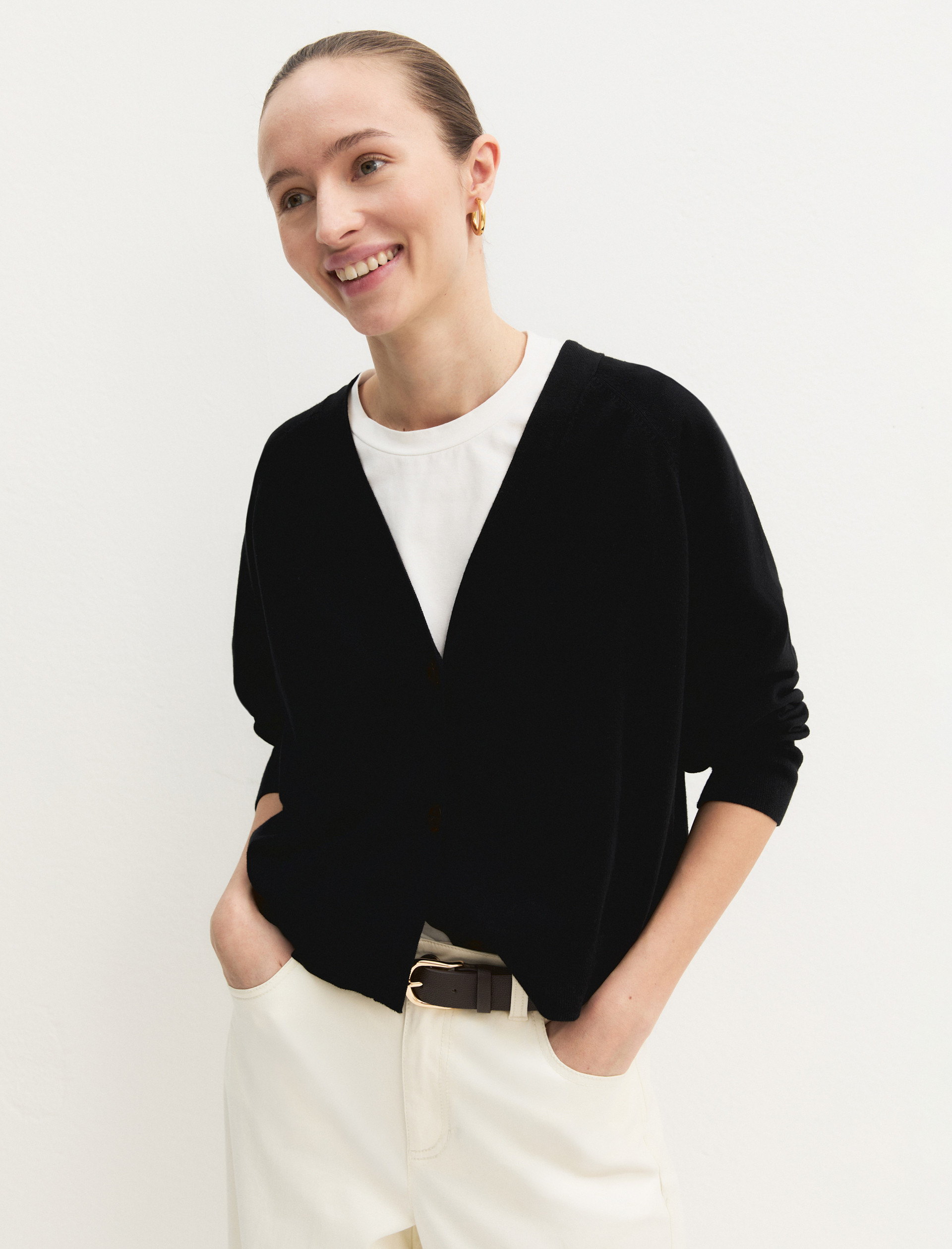 Cardigan dritto in viscosa stretch - NERO - Emme - 5