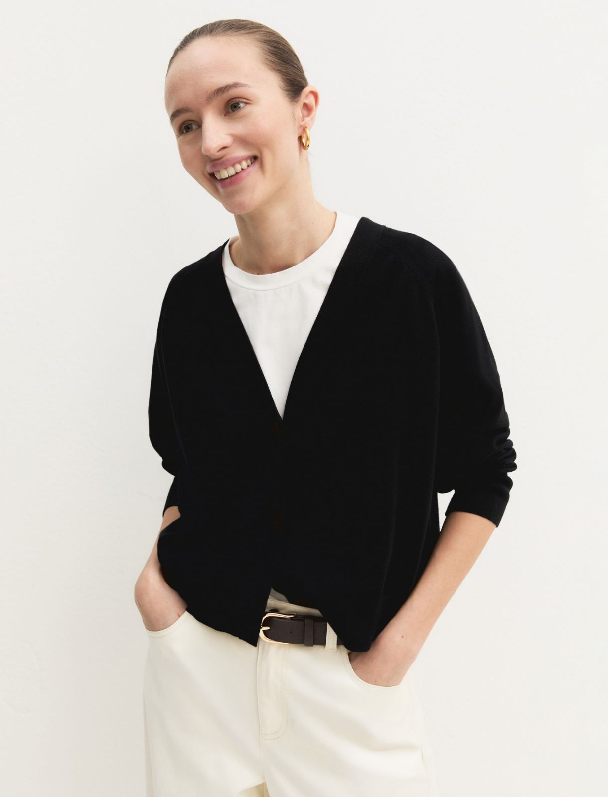 Cardigan dritto in viscosa stretch - NERO - Emme - 5