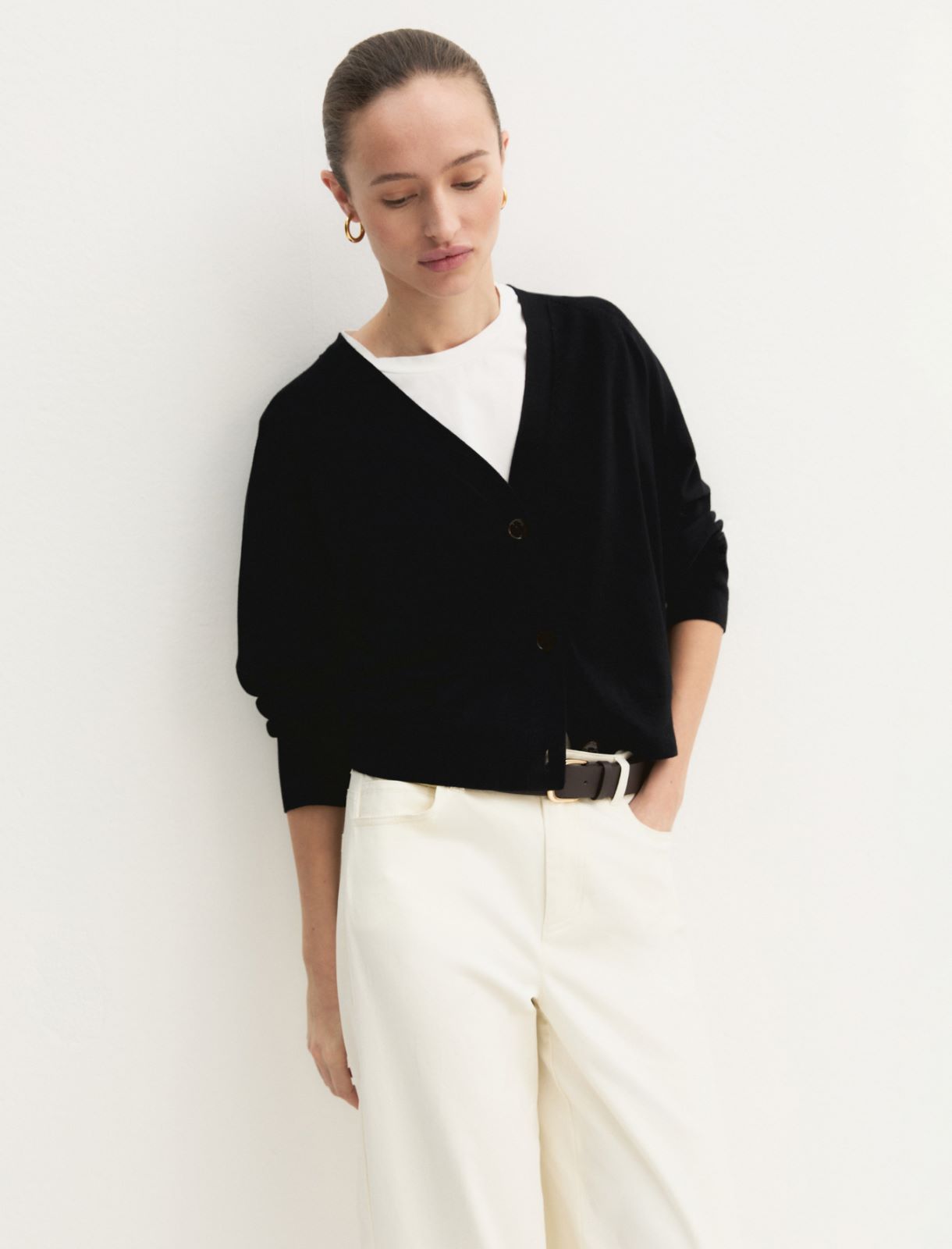 Cardigan dritto in viscosa stretch - NERO - Emme - 6