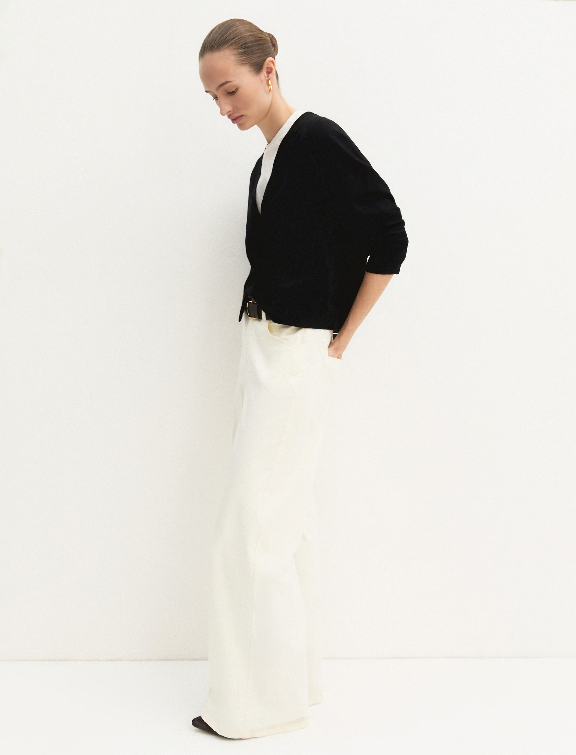 Cardigan dritto in viscosa stretch - NERO - Emme - 1
