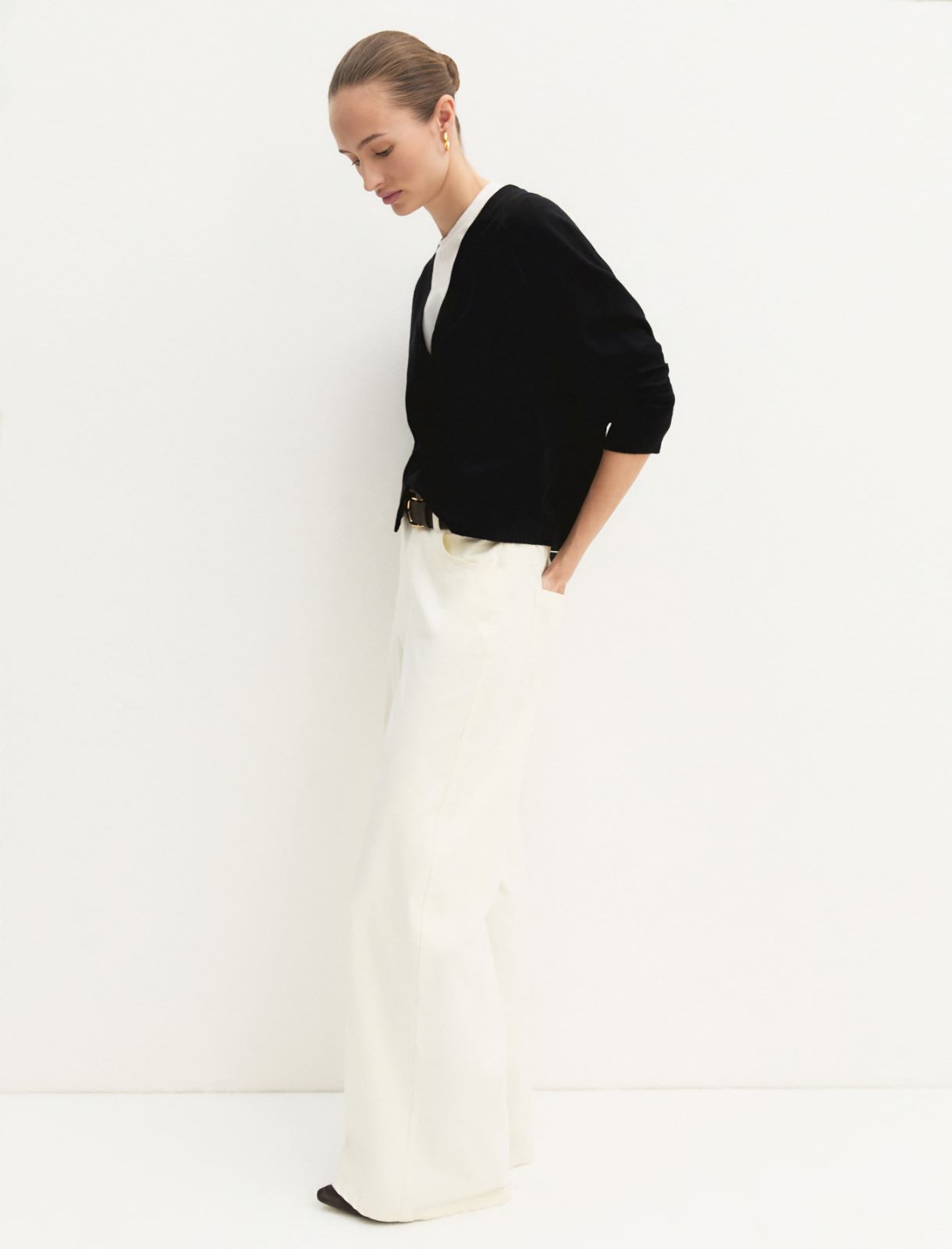 Cardigan dritto in viscosa stretch - NERO - Emme