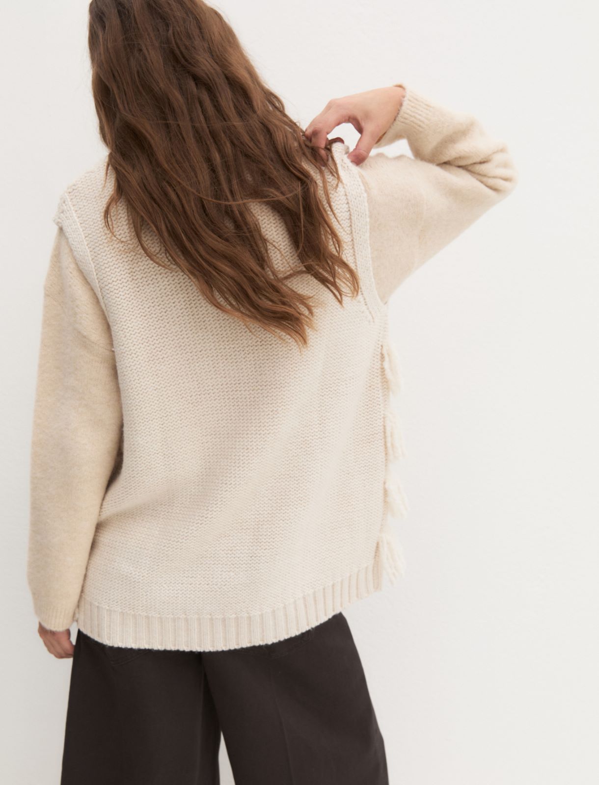 Oversized fringed waistcoat - CAMOMILE - Emme - 2