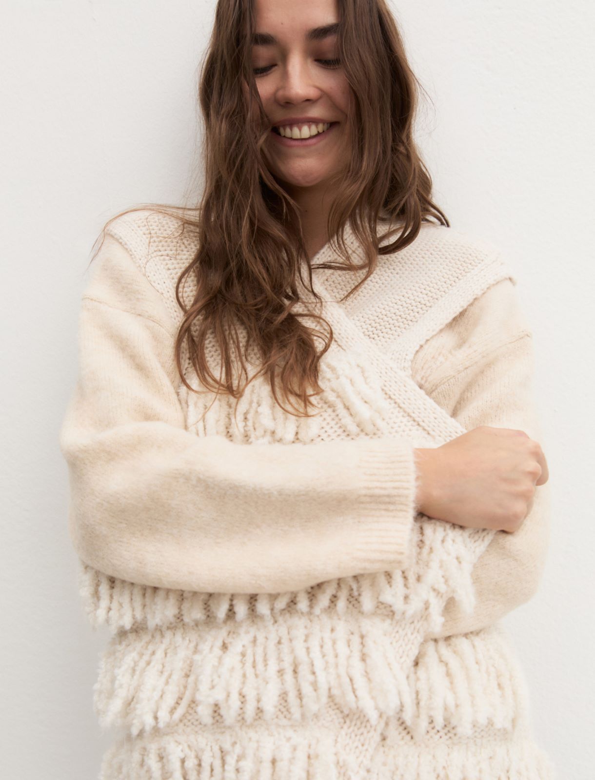 Oversized fringed waistcoat - CAMOMILE - Emme - 3