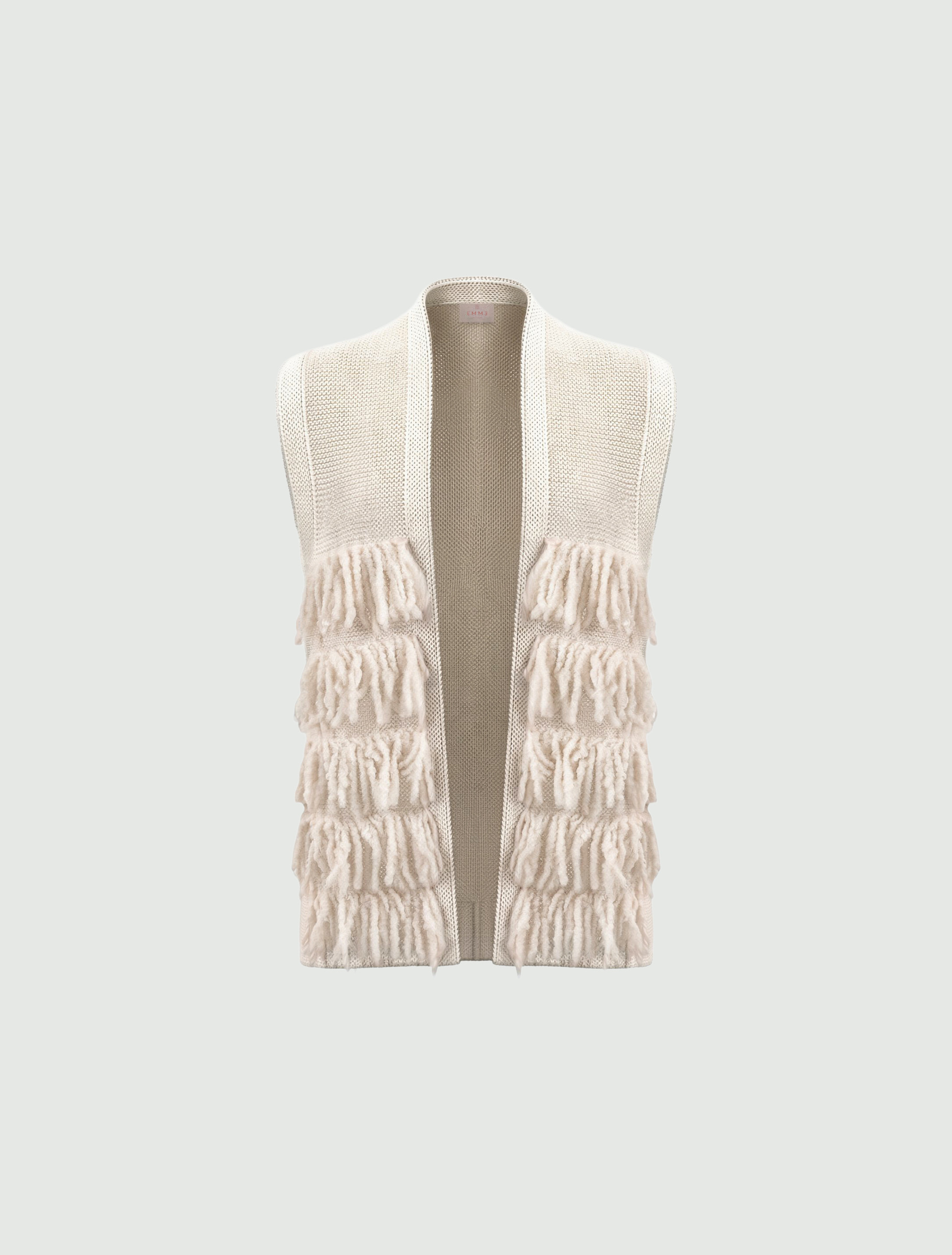 Oversized fringed waistcoat - CAMOMILE - Emme - 6