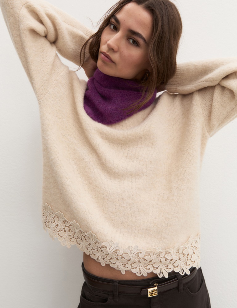 Cropped wool-blend jumper - WHITE