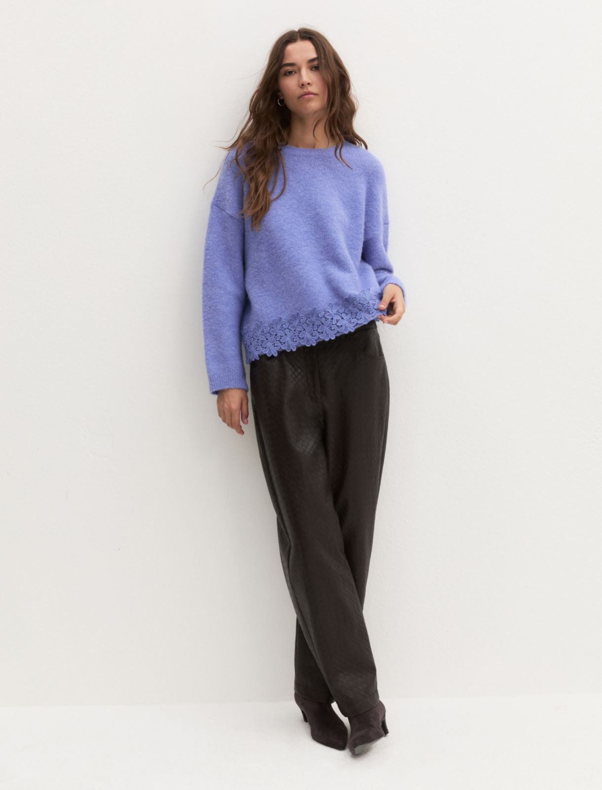 Cropped wool-blend jumper - PERIWINKLE BLUE - Emme