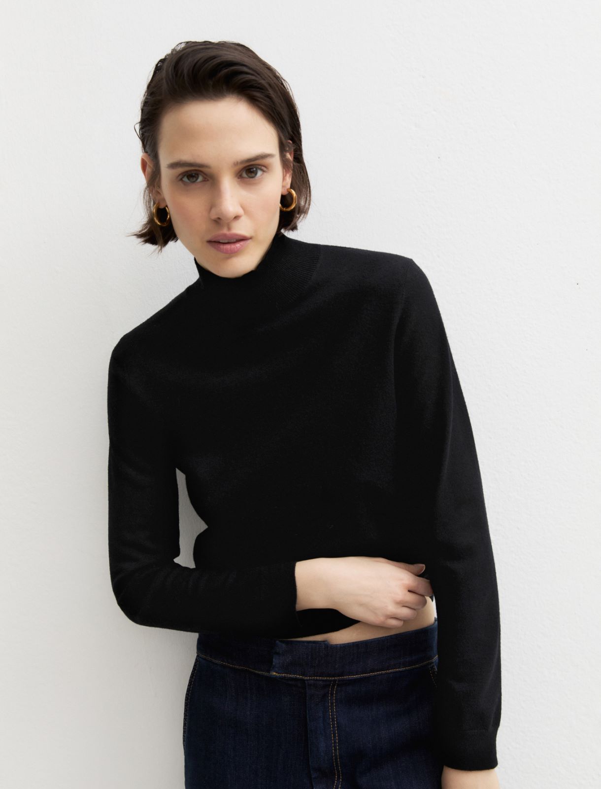 Soft-knit mock polo neck jumper - BLACK - Emme - 3