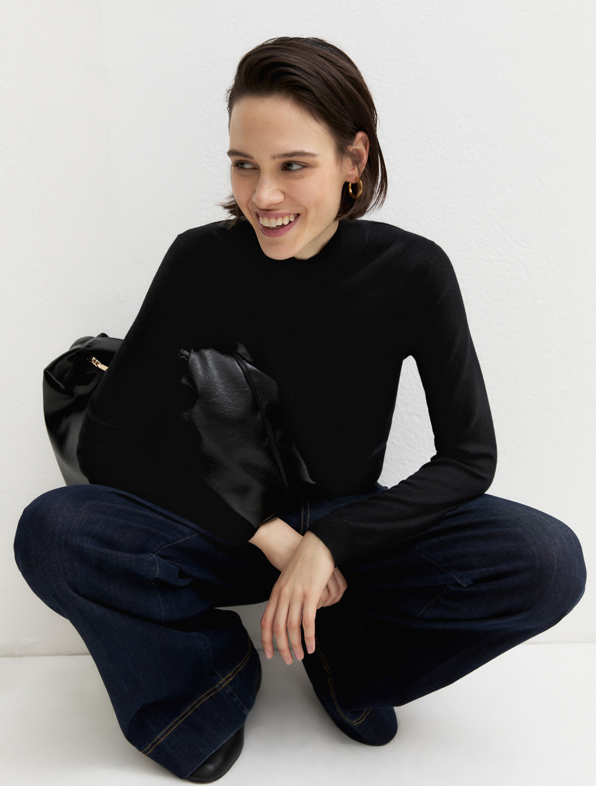 Soft-knit mock polo neck jumper - BLACK - Emme - 4