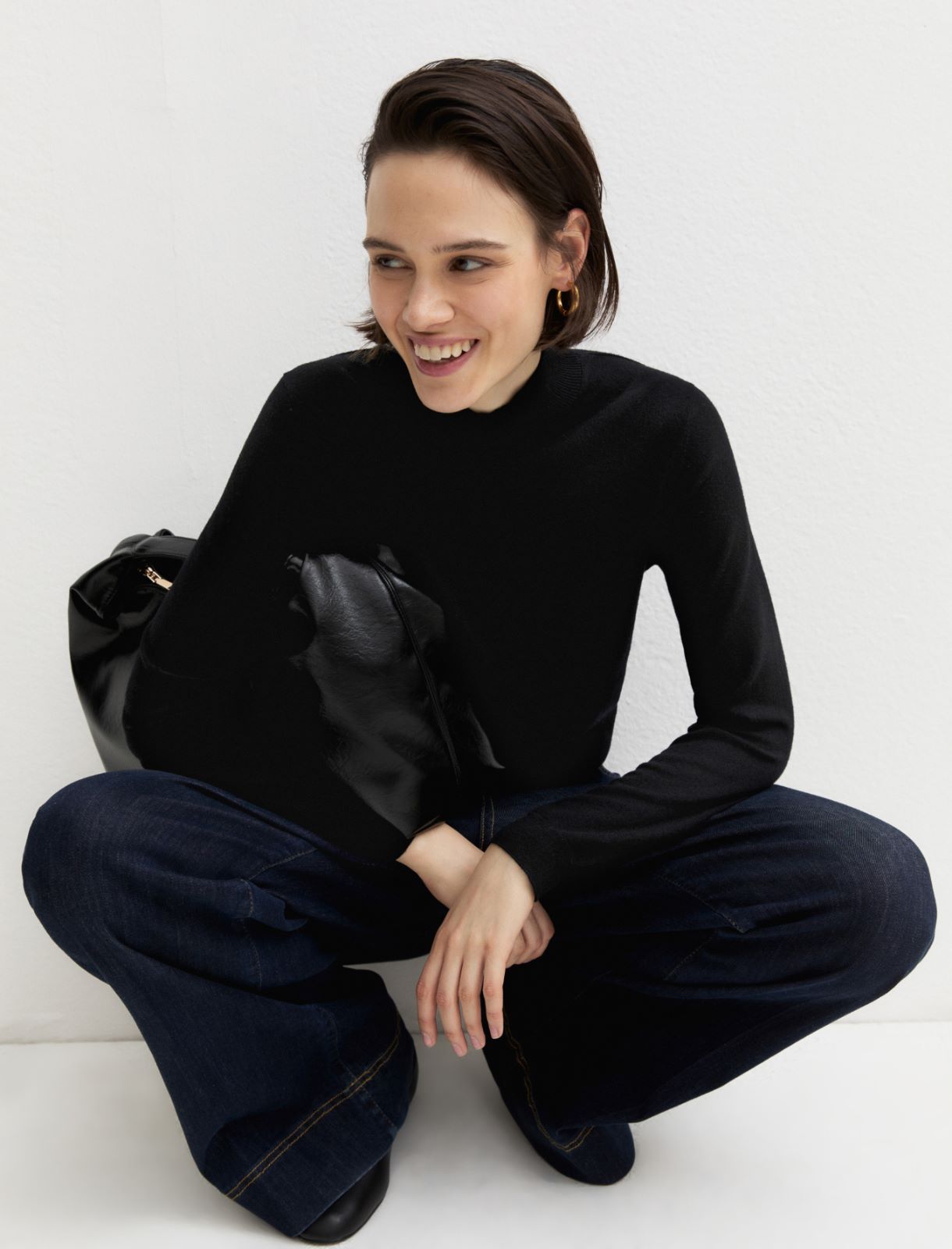 Soft-knit mock polo neck jumper - BLACK - Emme - 4