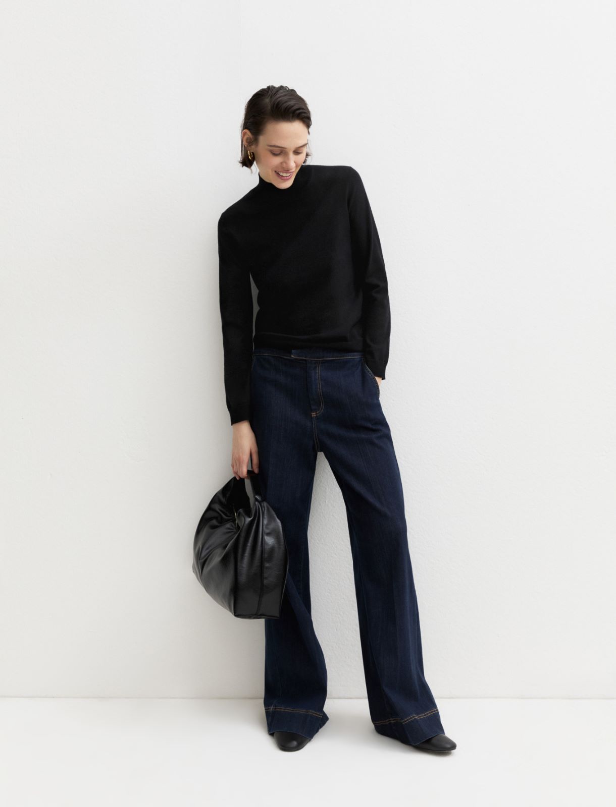 Soft-knit mock polo neck jumper - BLACK - Emme
