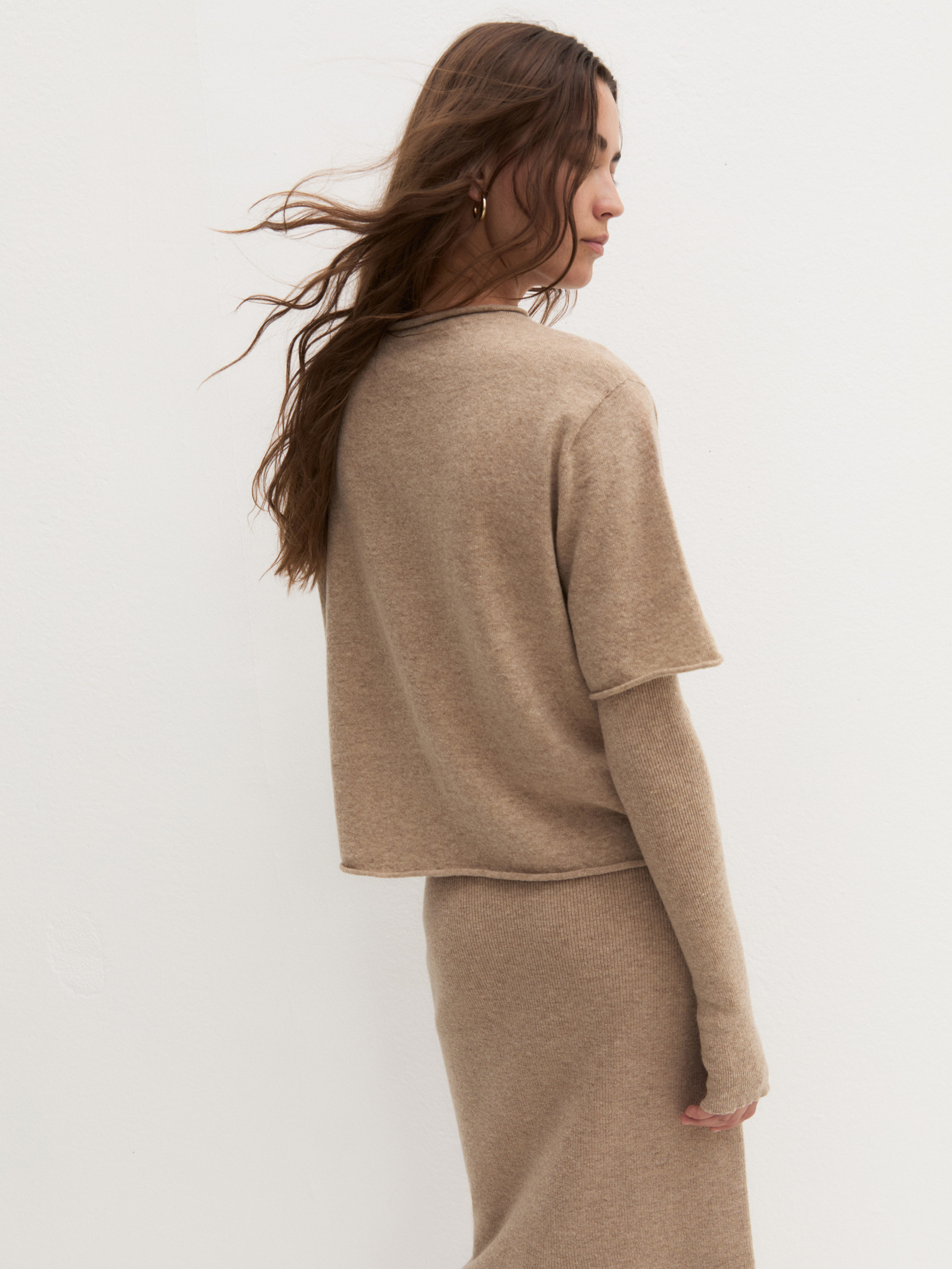 Maglia in misto lana con manica corta - BEIGE - Emme - 2