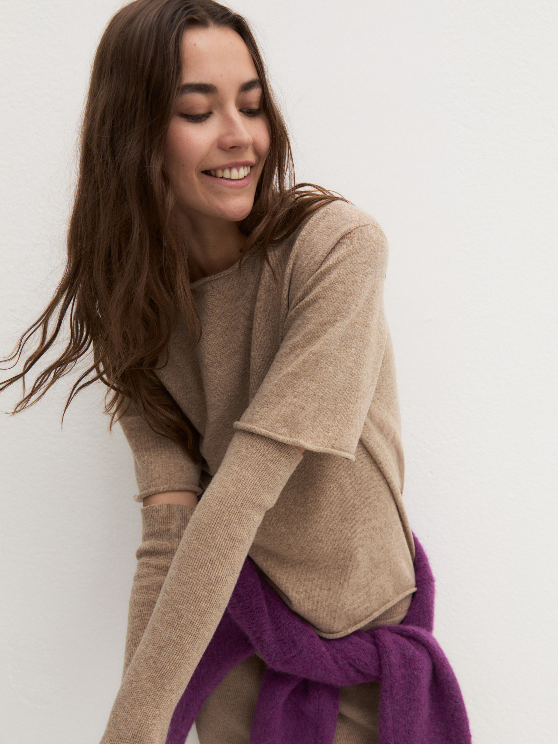 Maglia in misto lana con manica corta - BEIGE - Emme - 3