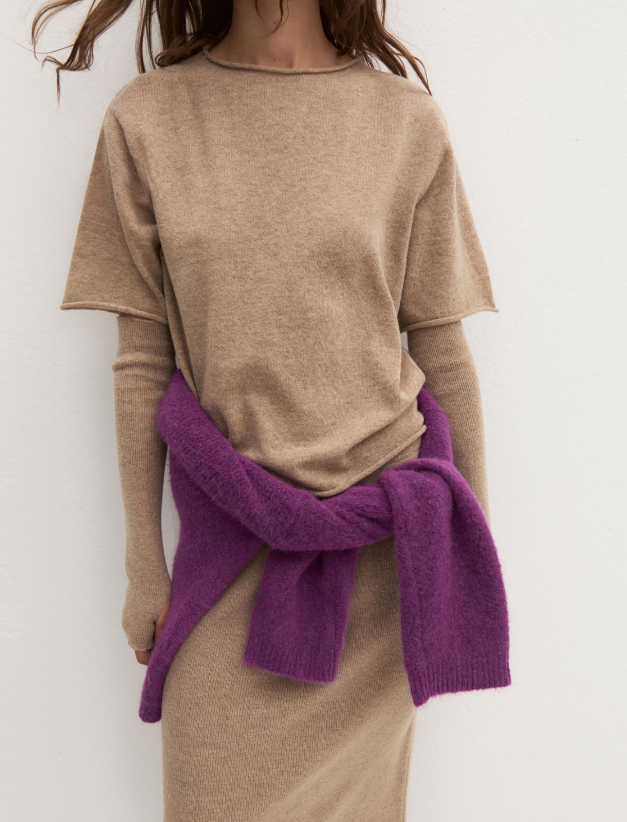 Maglia in misto lana con manica corta - BEIGE - Emme - 5