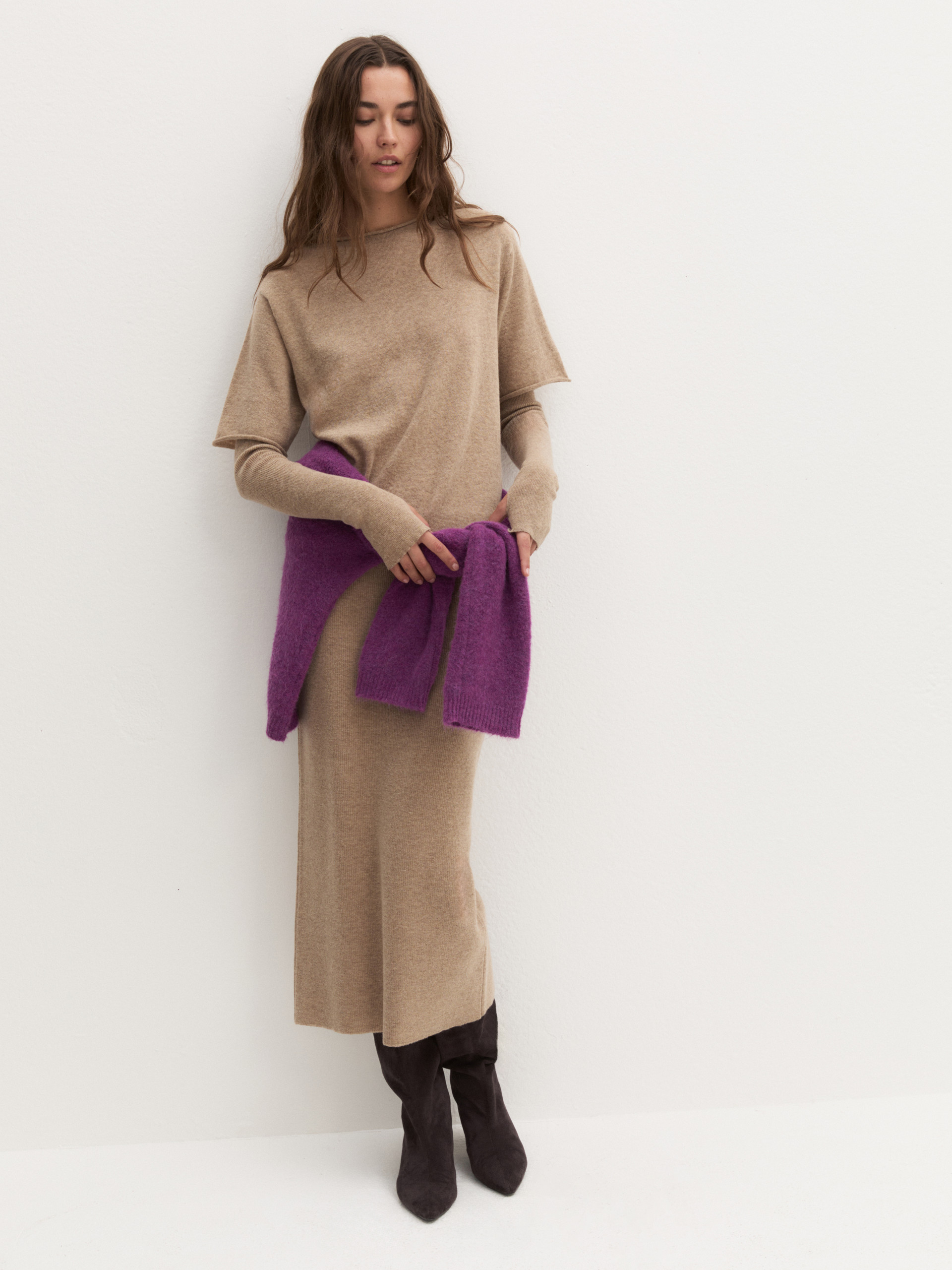 Maglia in misto lana con manica corta - BEIGE - Emme - 1