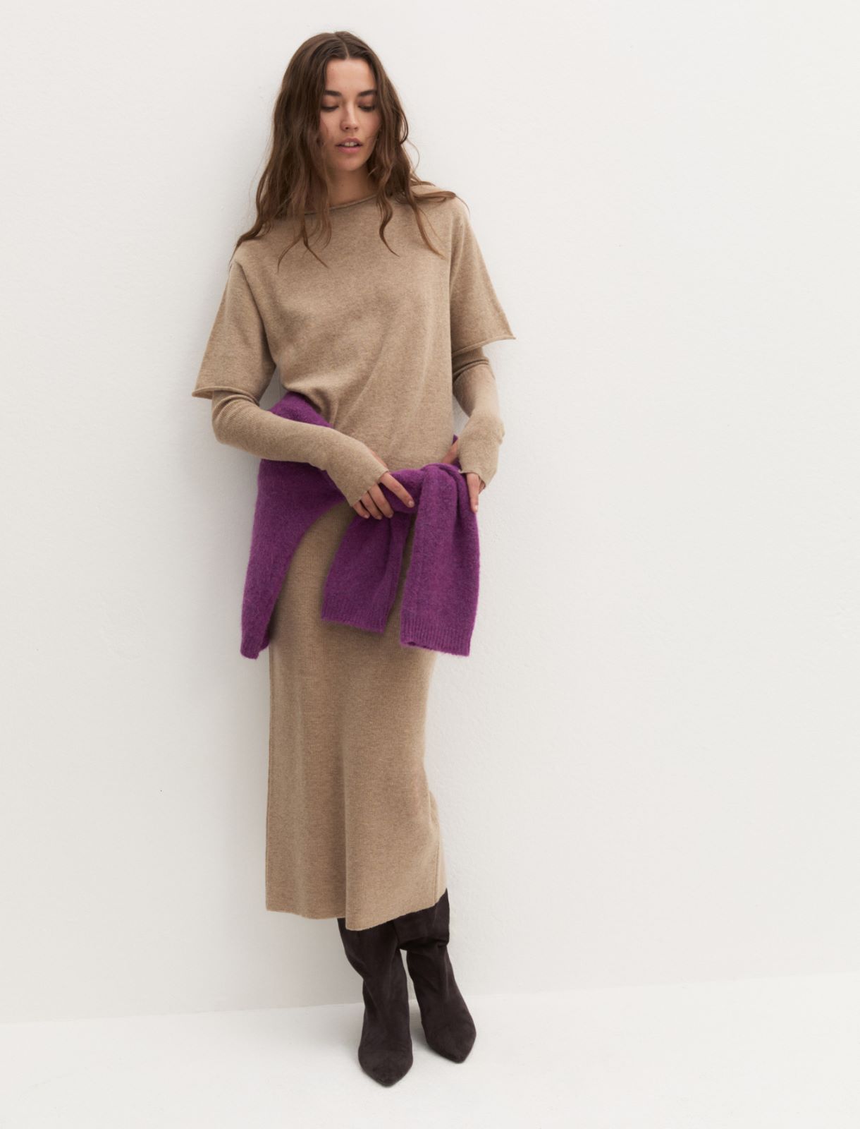 Maglia in misto lana con manica corta - BEIGE - Emme