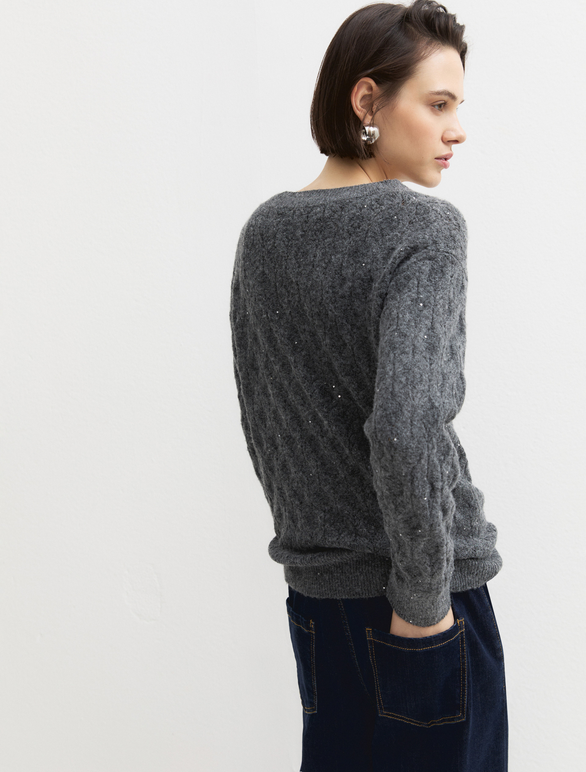 Oversized sequinned wool and lurex jumper - DARK GREEN - Emme - 2