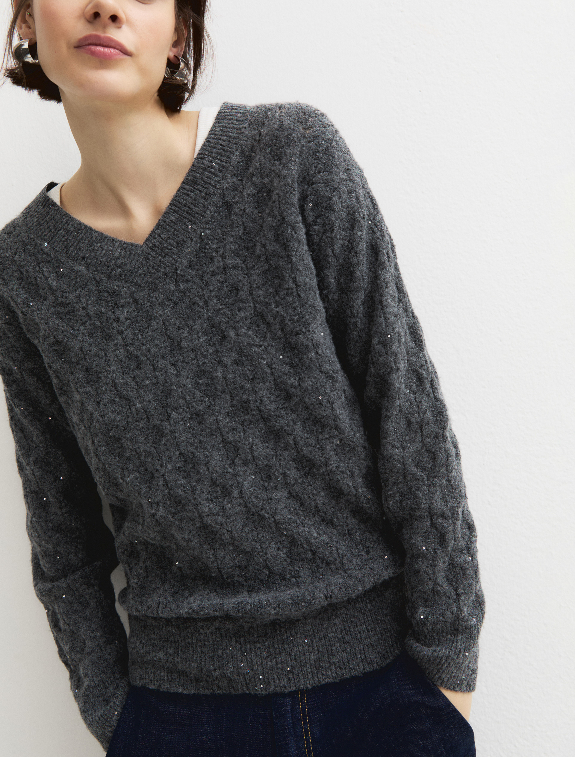 Oversized sequinned wool and lurex jumper - DARK GREEN - Emme - 3