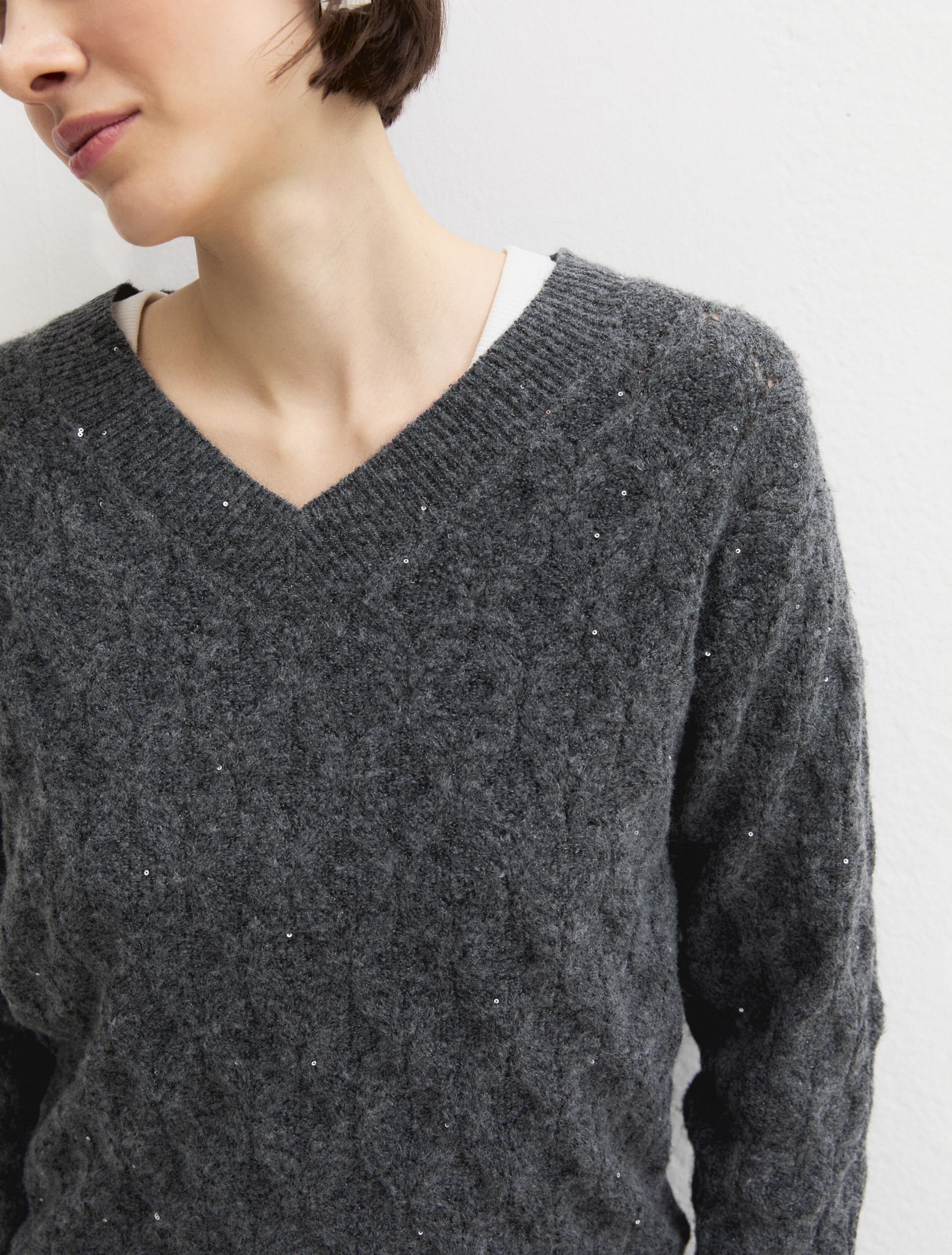 Oversized sequinned wool and lurex jumper - DARK GREEN - Emme - 5