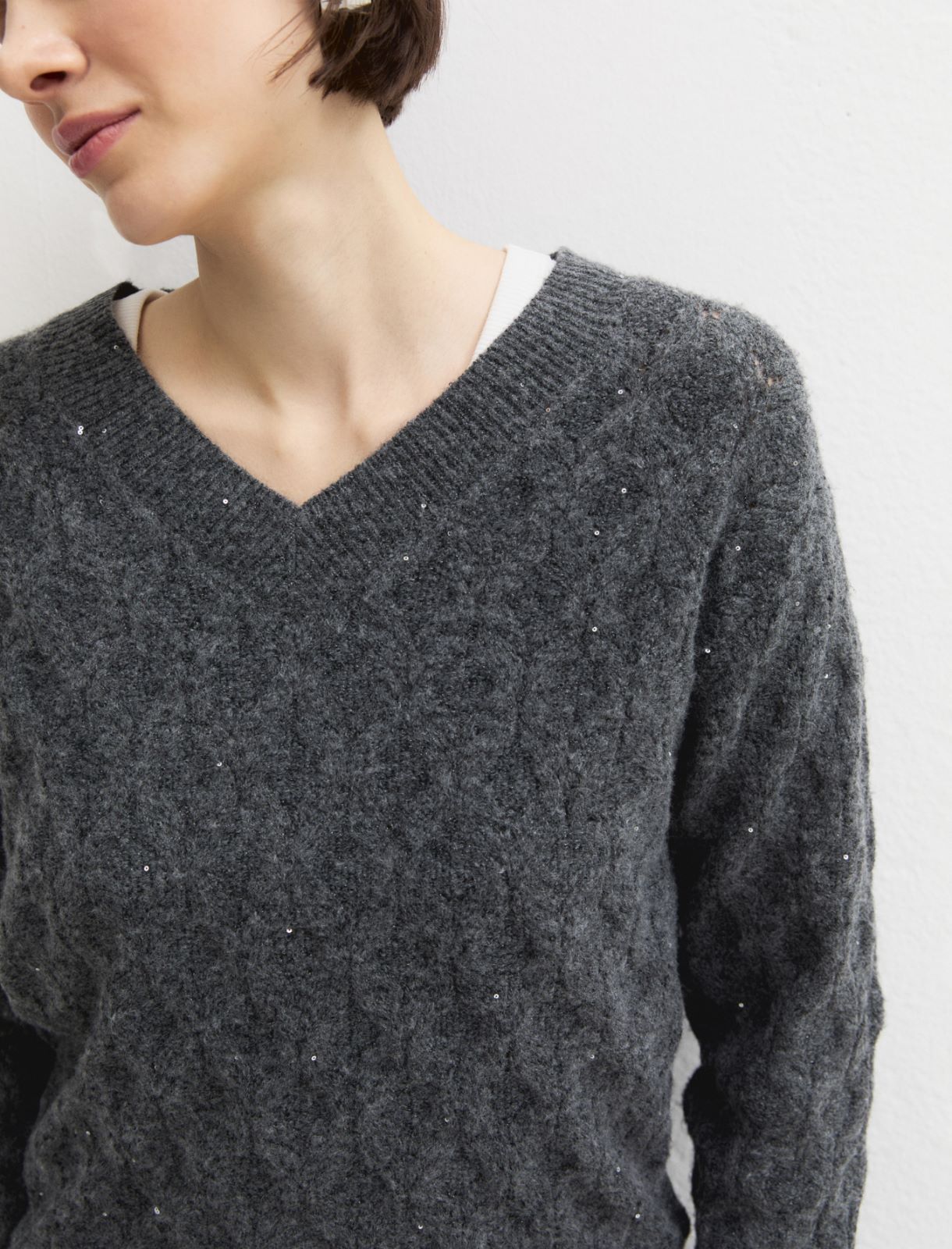 Oversized sequinned wool and lurex jumper - DARK GREEN - Emme - 5