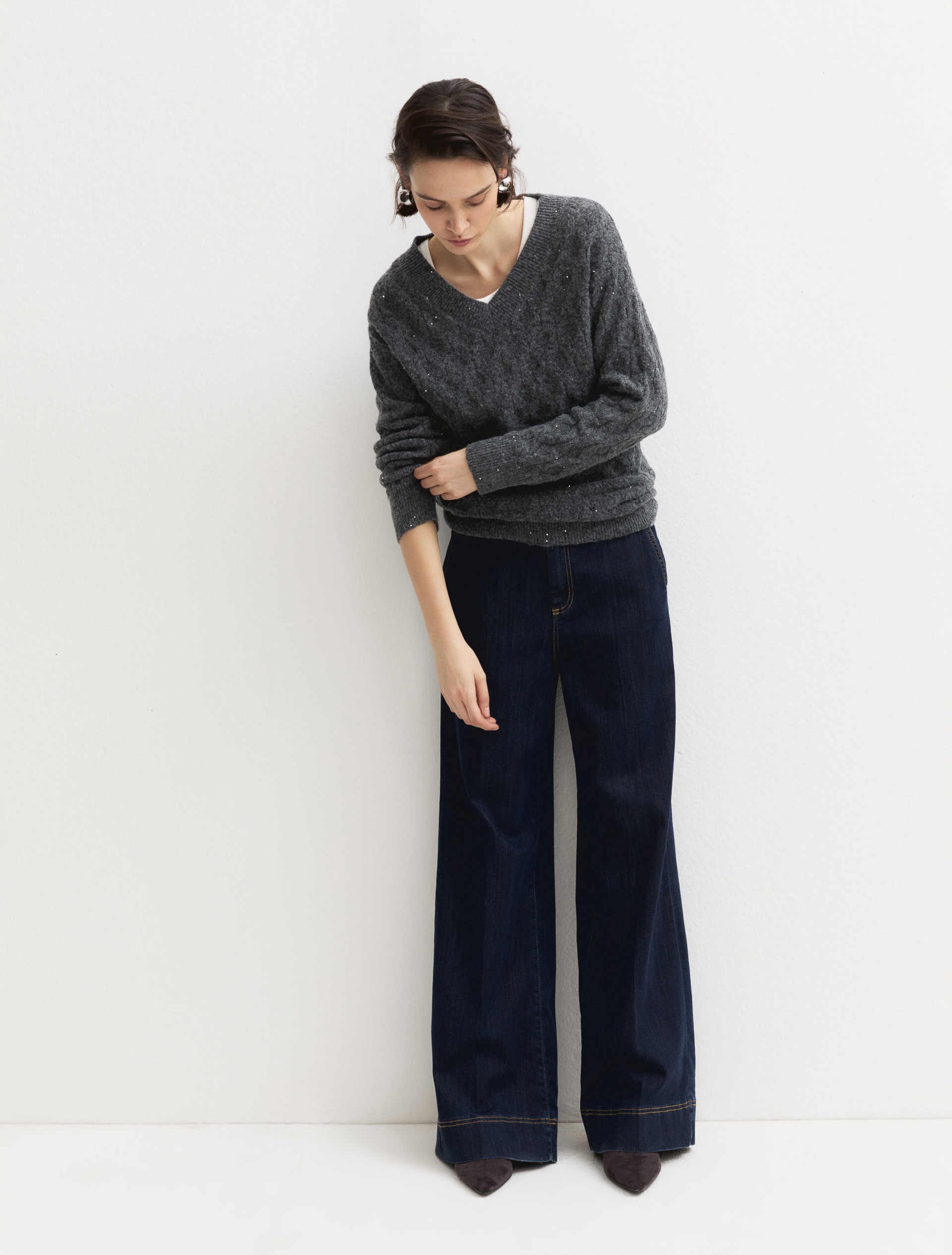 Oversized sequinned wool and lurex jumper - DARK GREEN - Emme - 7