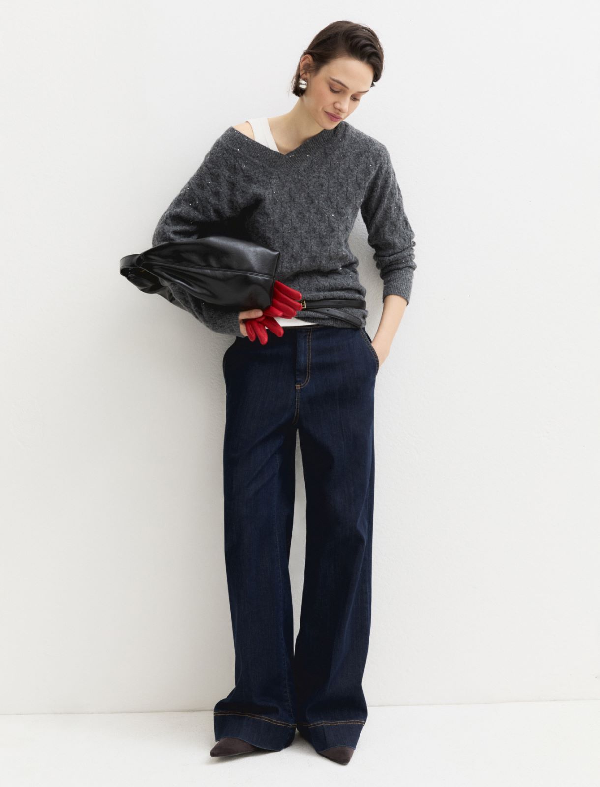 Oversized sequinned wool and lurex jumper - DARK GREEN - Emme